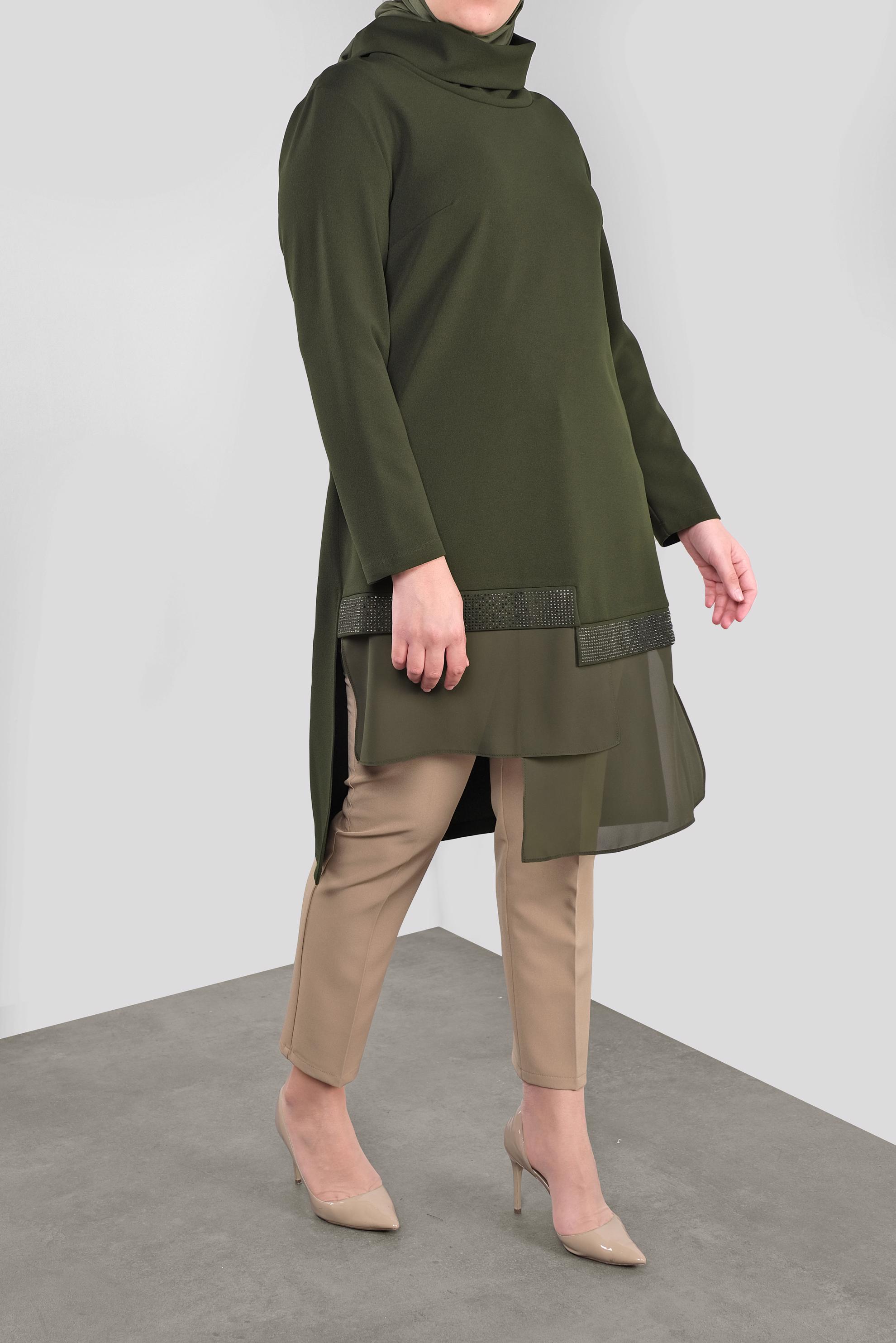 Hijab clothing KHAKI STONE PRINTED CHIFFON DETAIL TUNIC 20118 