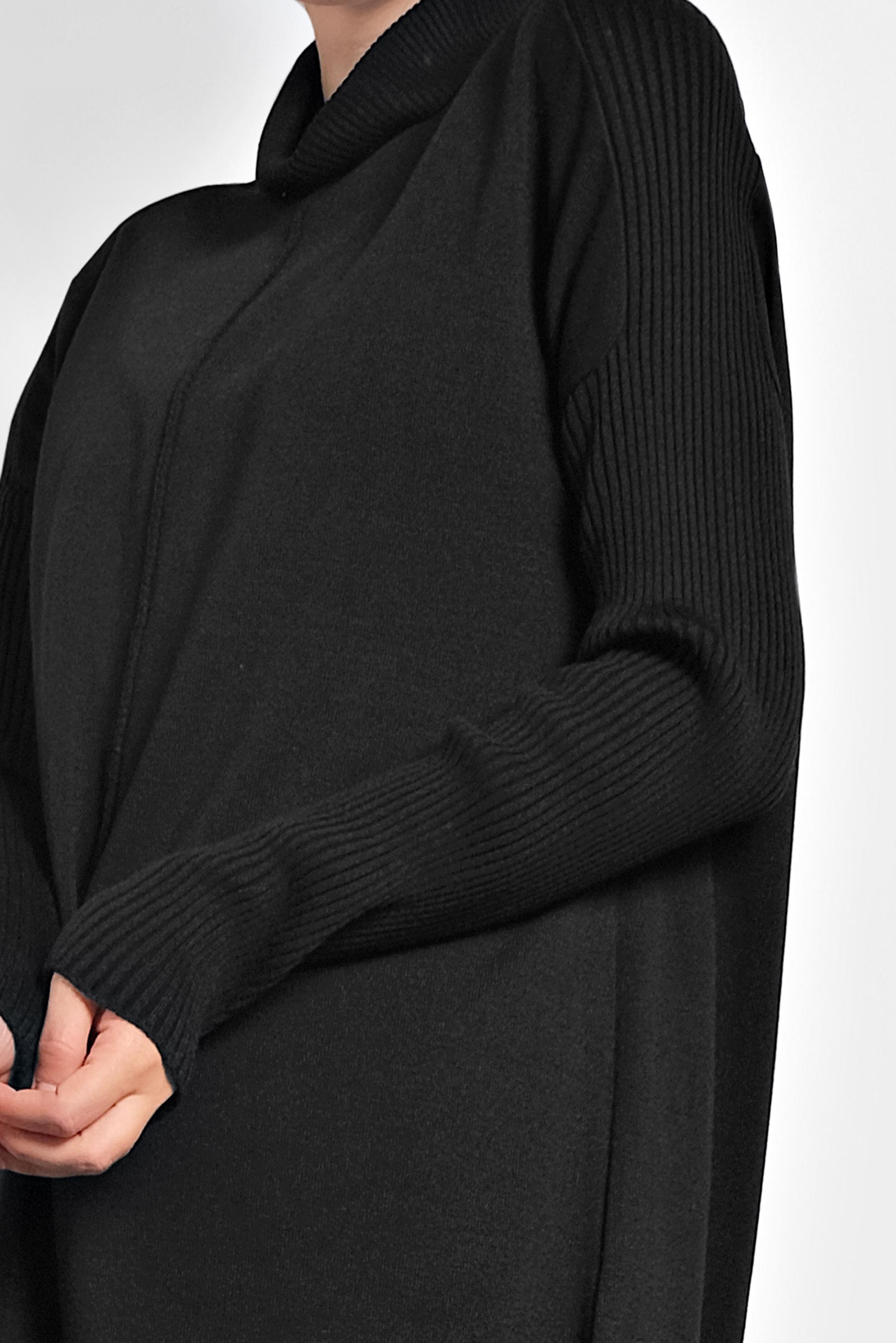 Tesettür giyim SİYAH BALIKÇI YAKA SALAŞ TRİKO TUNİK 40001