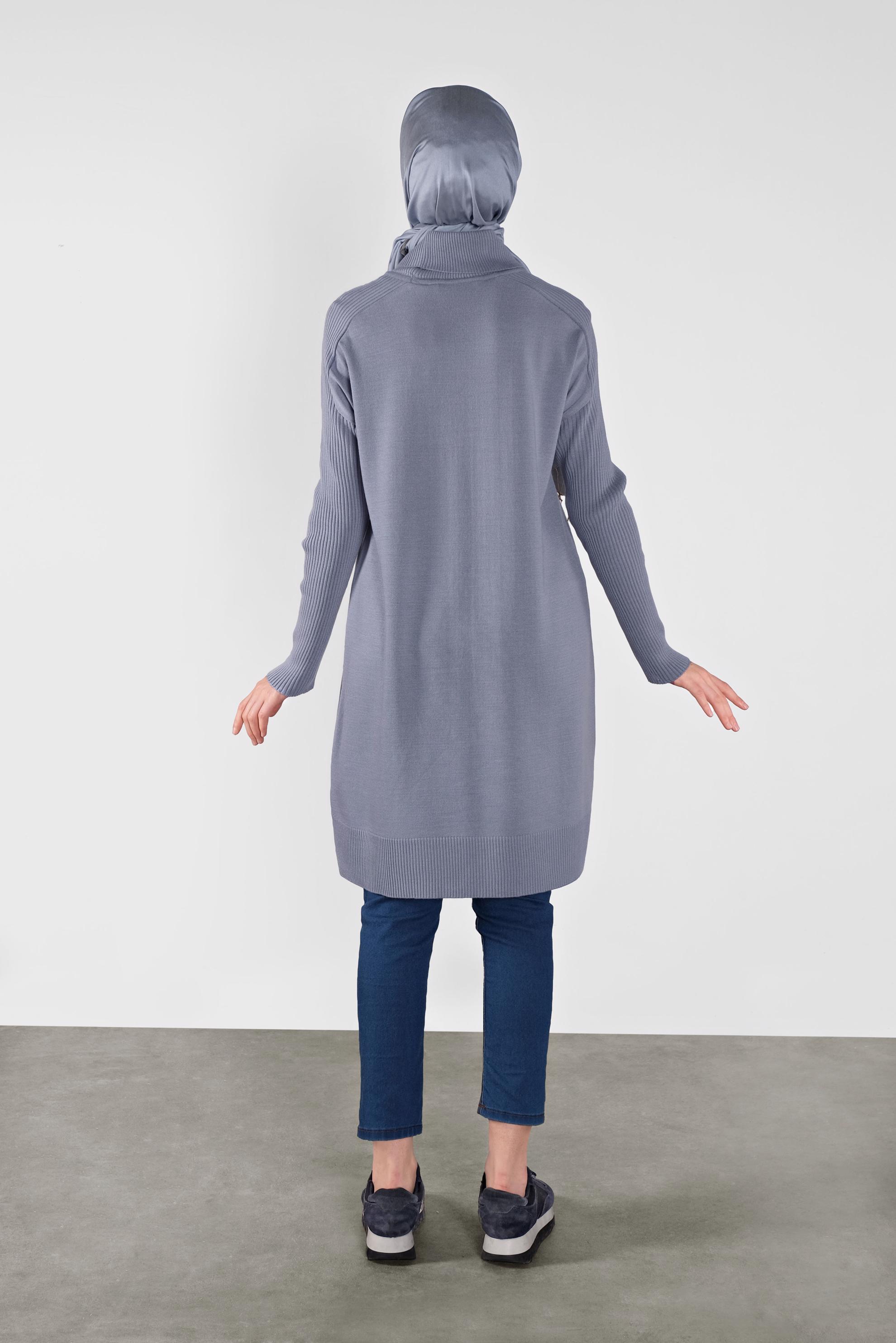 Tesettür giyim MAVİ BALIKÇI YAKA SALAŞ TRİKO TUNİK 40001