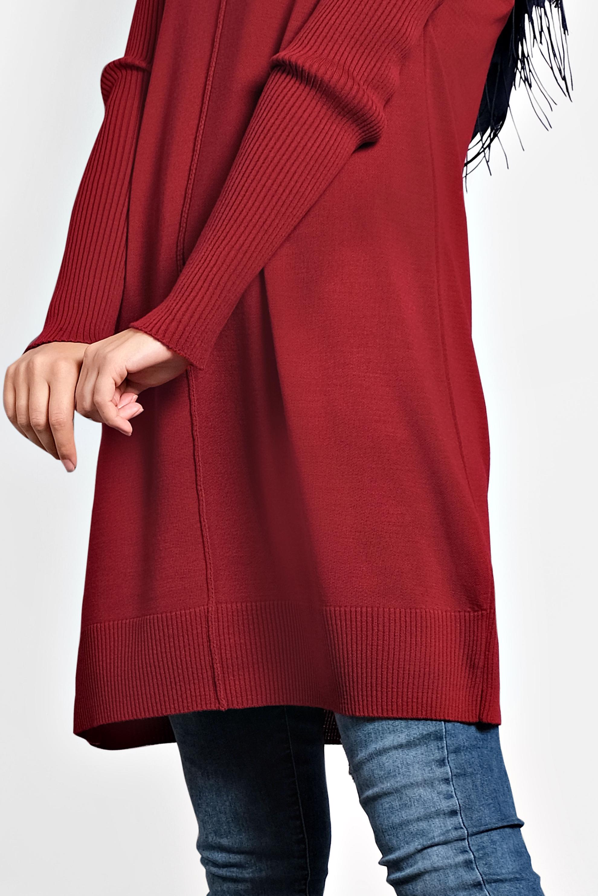 Tesettür giyim KIRMIZI BALIKÇI YAKA SALAŞ TRİKO TUNİK 40001