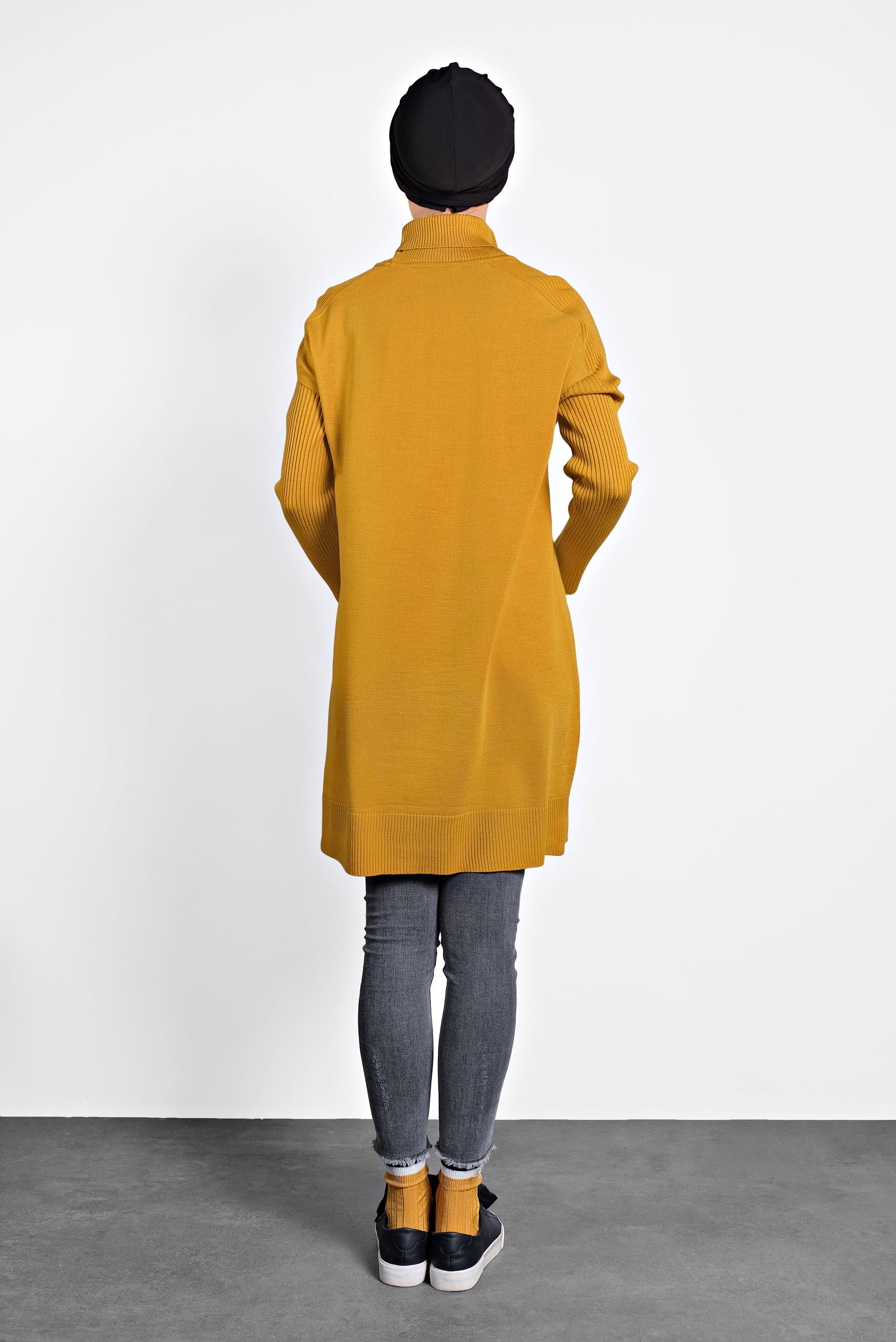 Tesettür giyim SARI BALIKÇI YAKA SALAŞ TRİKO TUNİK 40001