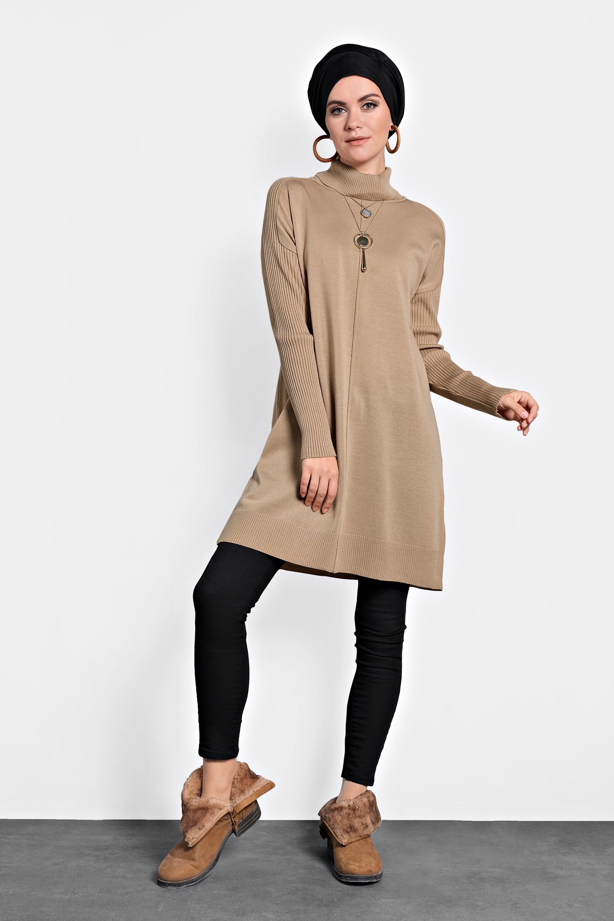 Hijab clothing BROWN MOCK-NECK FLOWING TUNIC 40001