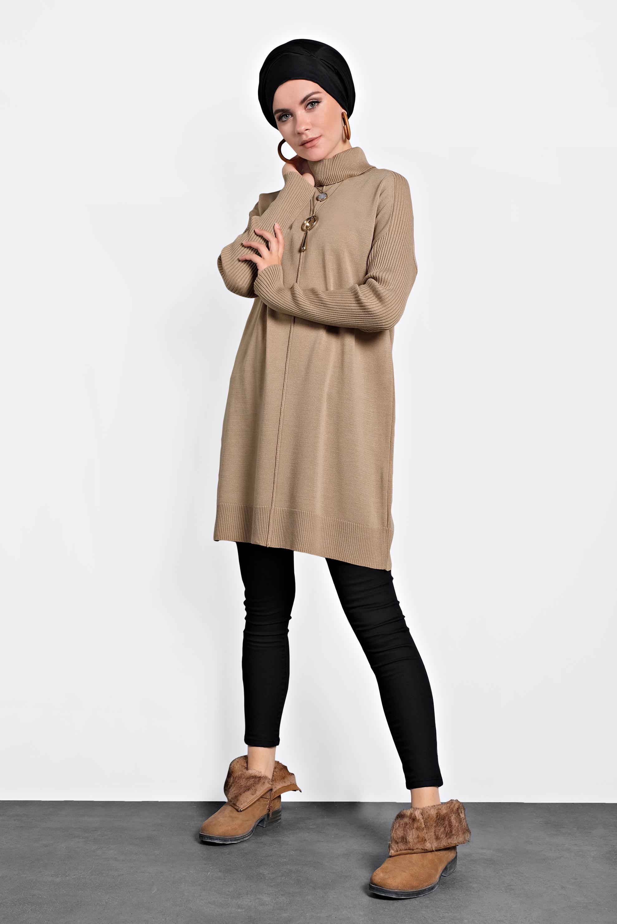 Hijab clothing BROWN MOCK-NECK FLOWING TUNIC 40001