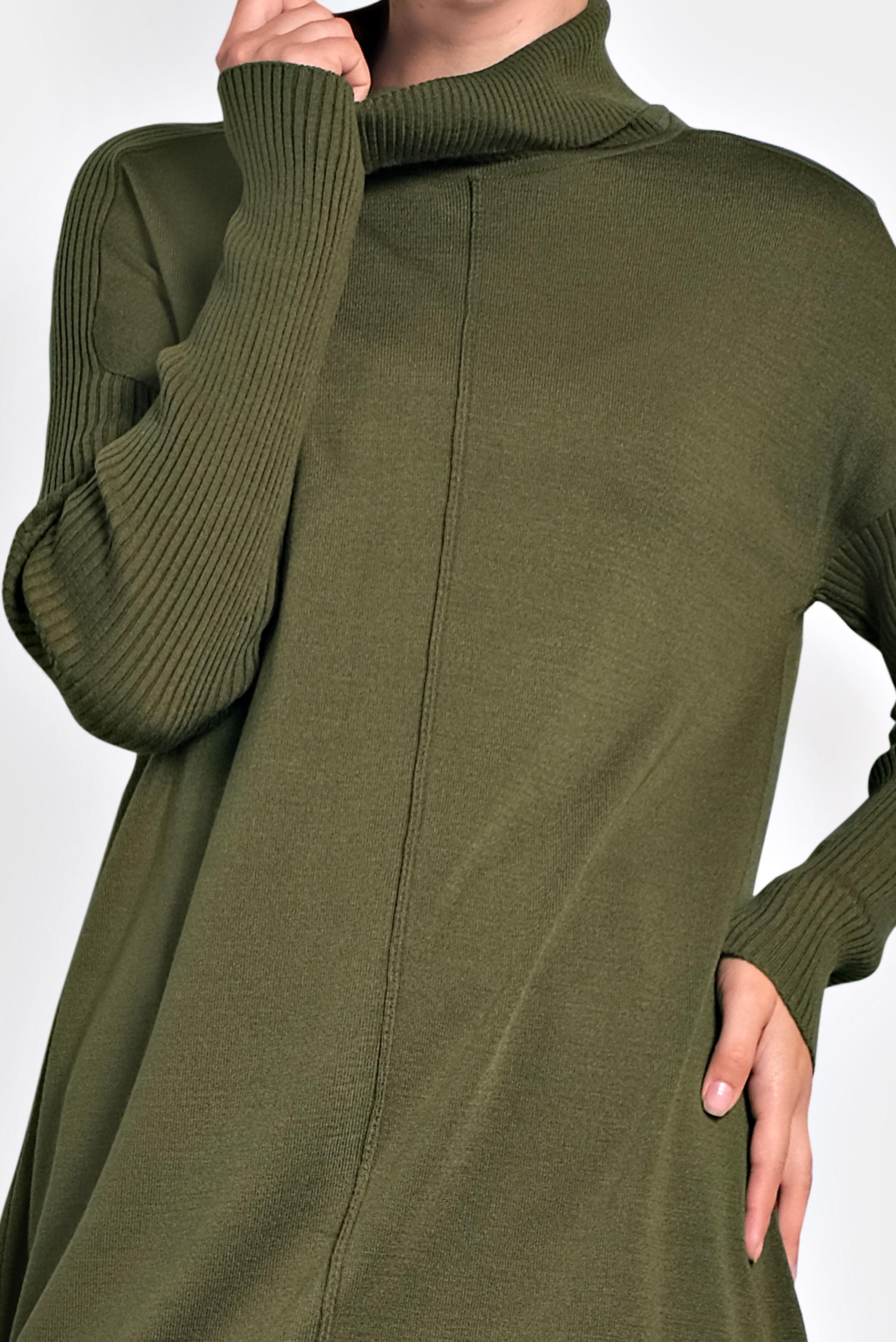 Tesettür giyim HAKİ BALIKÇI YAKA SALAŞ TRİKO TUNİK 40001