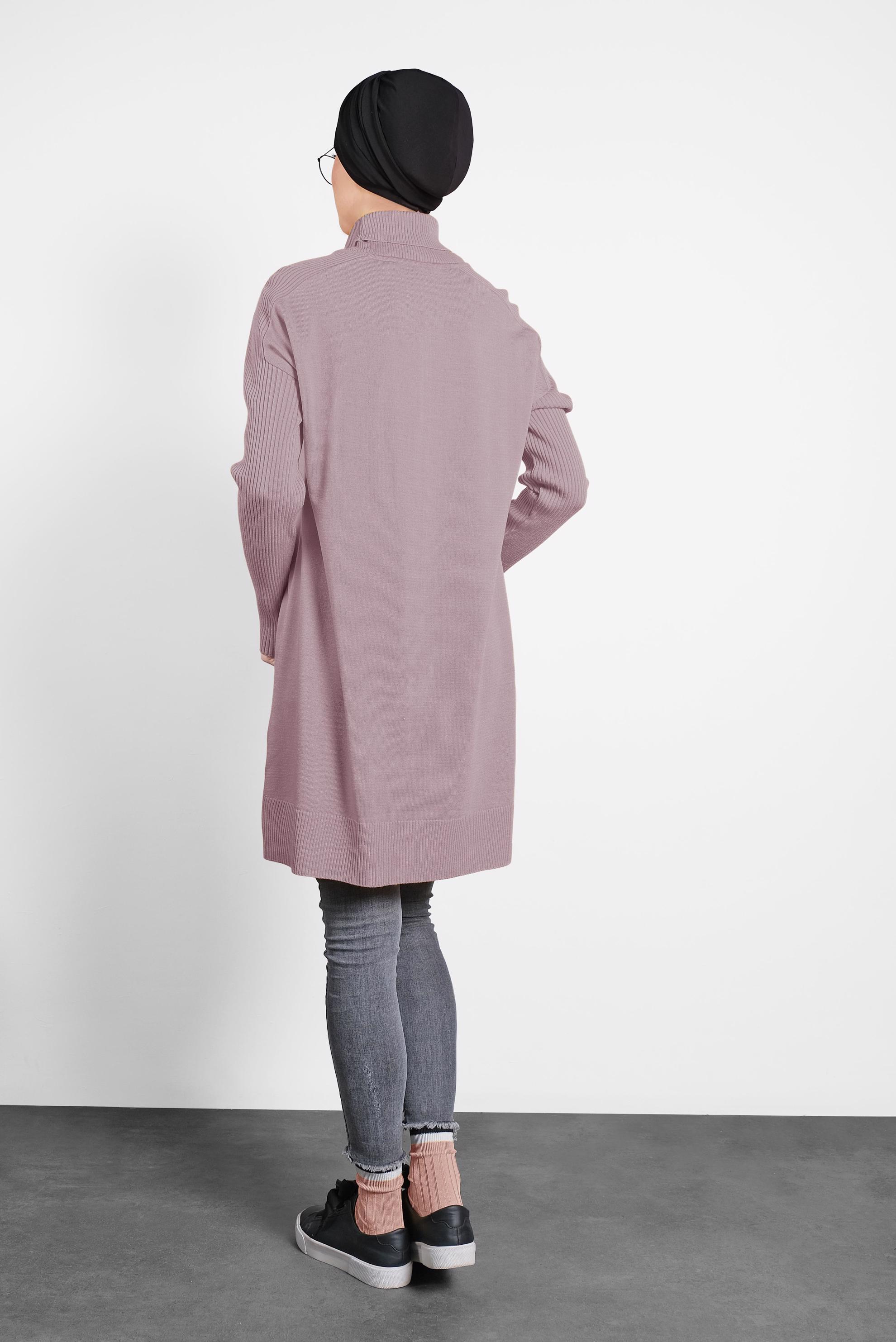 Tesettür giyim PUDRA BALIKÇI YAKA SALAŞ TRİKO TUNİK 40001