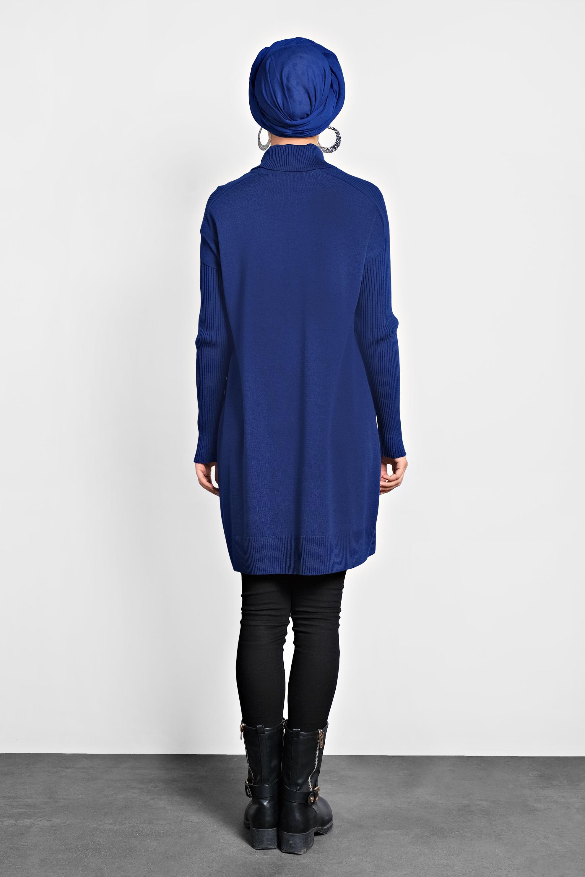 Tesettür giyim LACİVERT BALIKÇI YAKA SALAŞ TRİKO TUNİK 40001