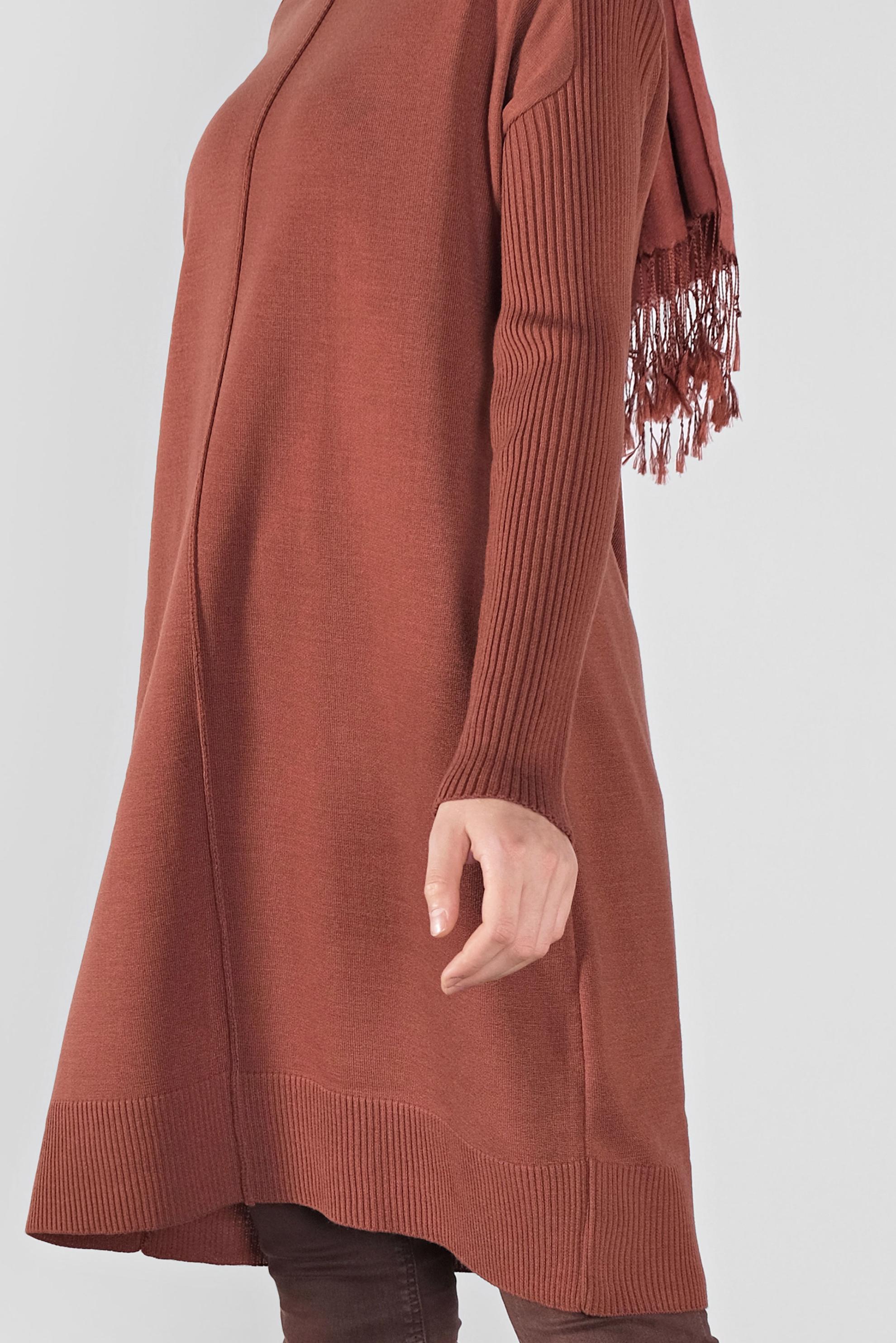 Tesettür giyim KAHVE BALIKÇI YAKA SALAŞ TRİKO TUNİK 40001