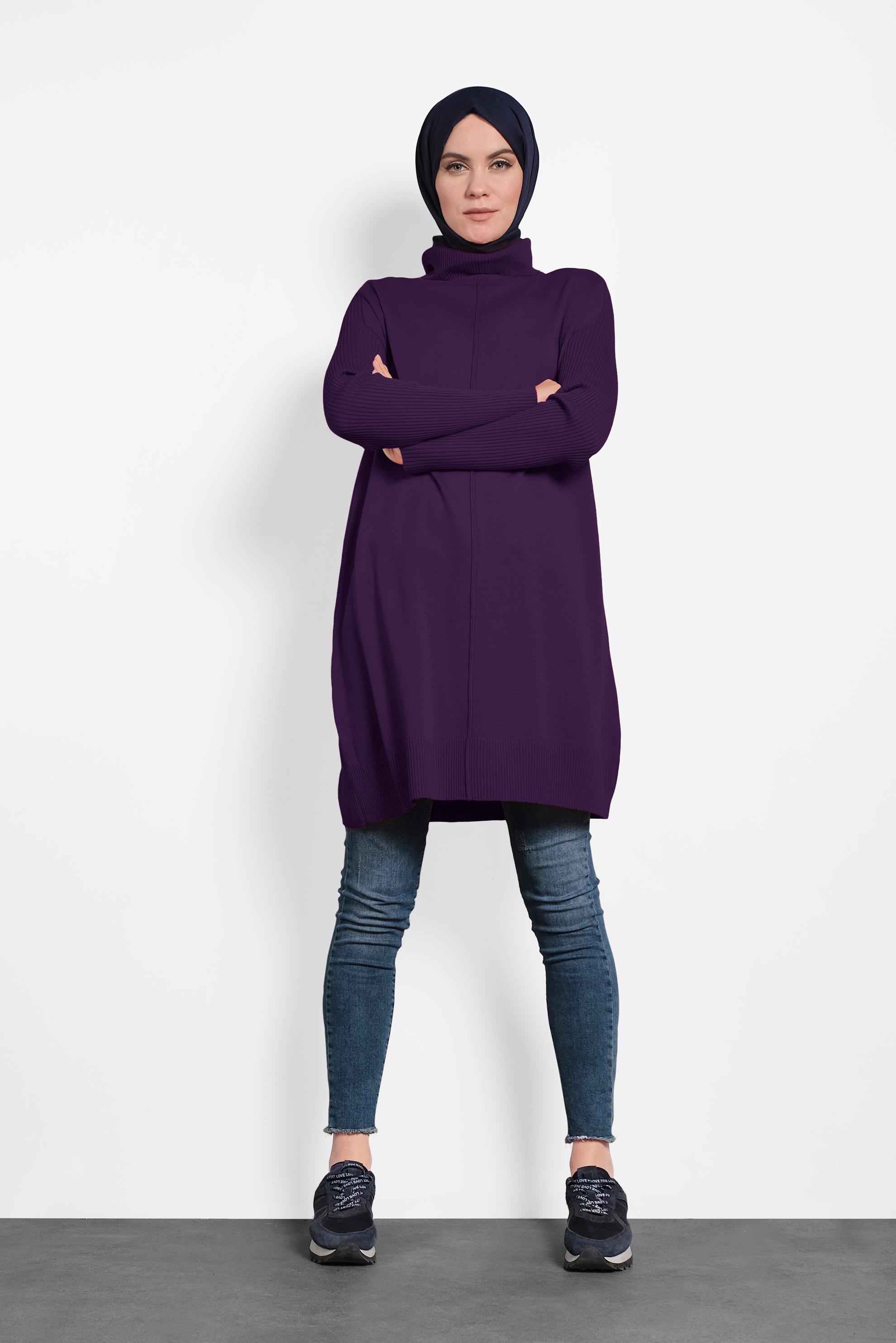 Tesettür giyim MÜRDÜM BALIKÇI YAKA SALAŞ TRİKO TUNİK 40001