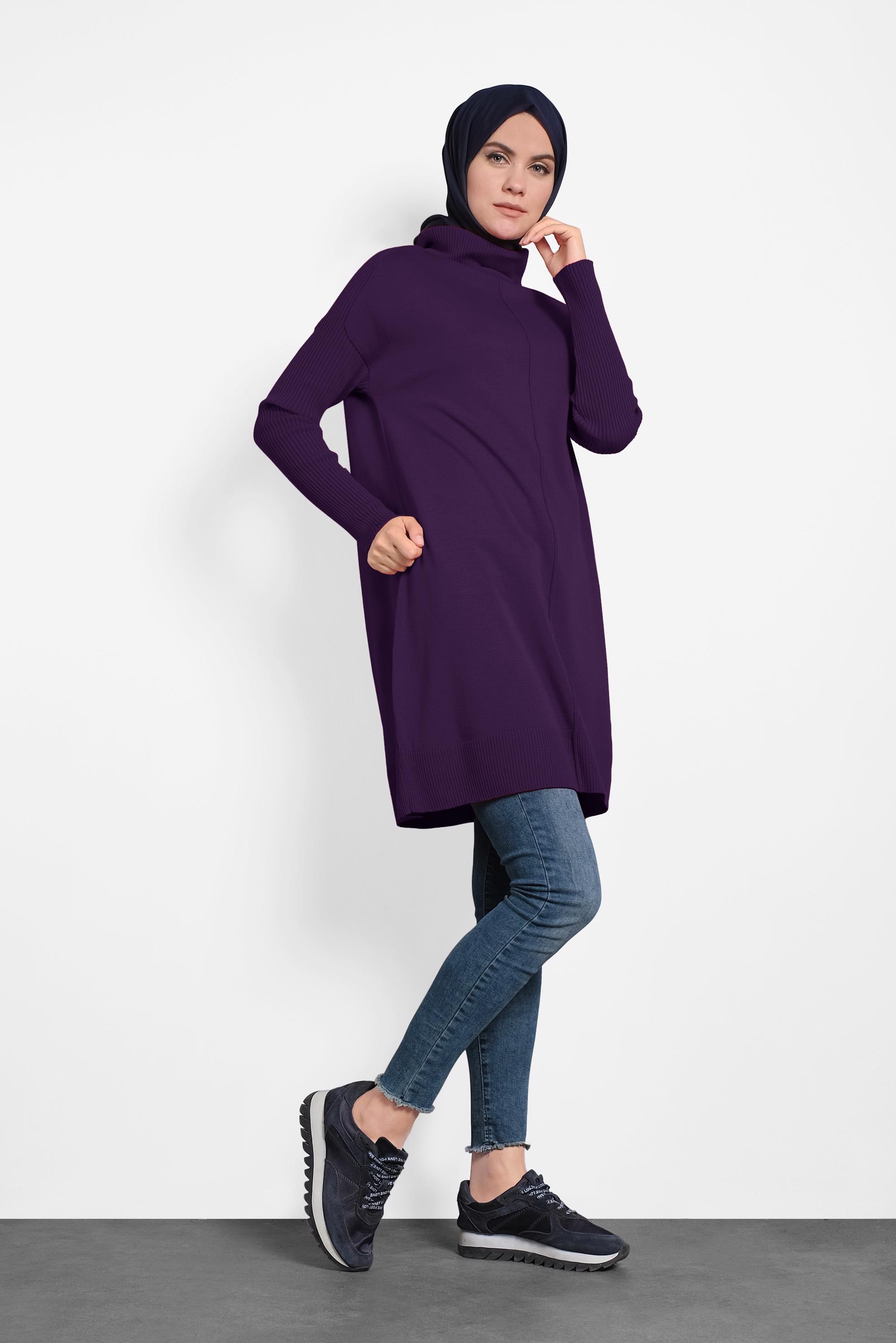 Tesettür giyim MÜRDÜM BALIKÇI YAKA SALAŞ TRİKO TUNİK 40001