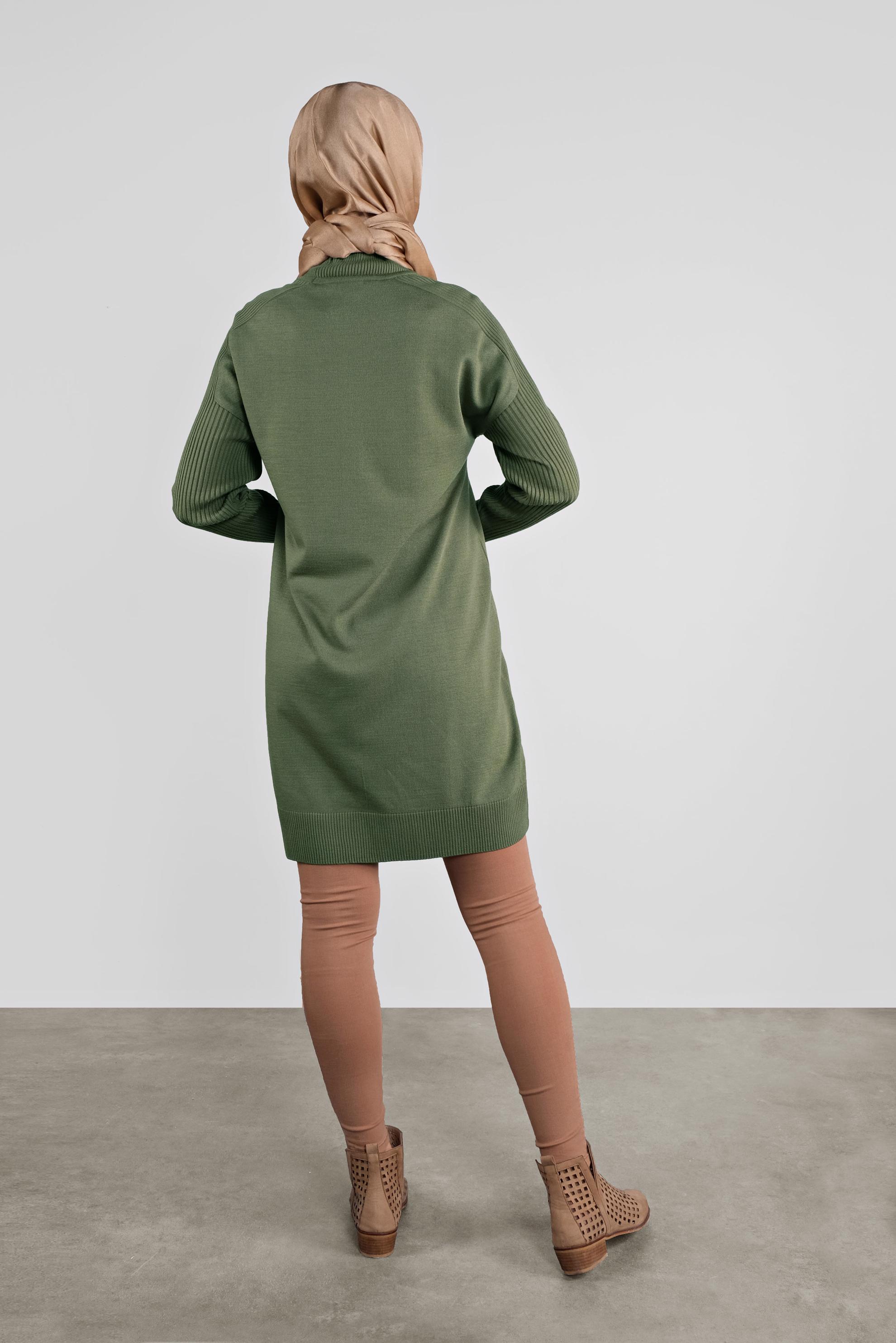 Tesettür giyim YEŞİL BALIKÇI YAKA SALAŞ TRİKO TUNİK 40001