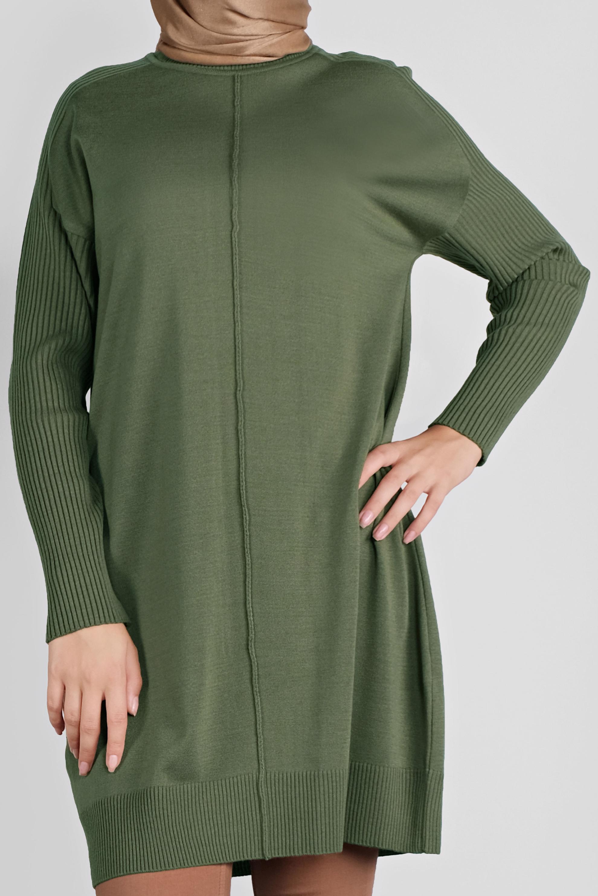 Tesettür giyim YEŞİL BALIKÇI YAKA SALAŞ TRİKO TUNİK 40001