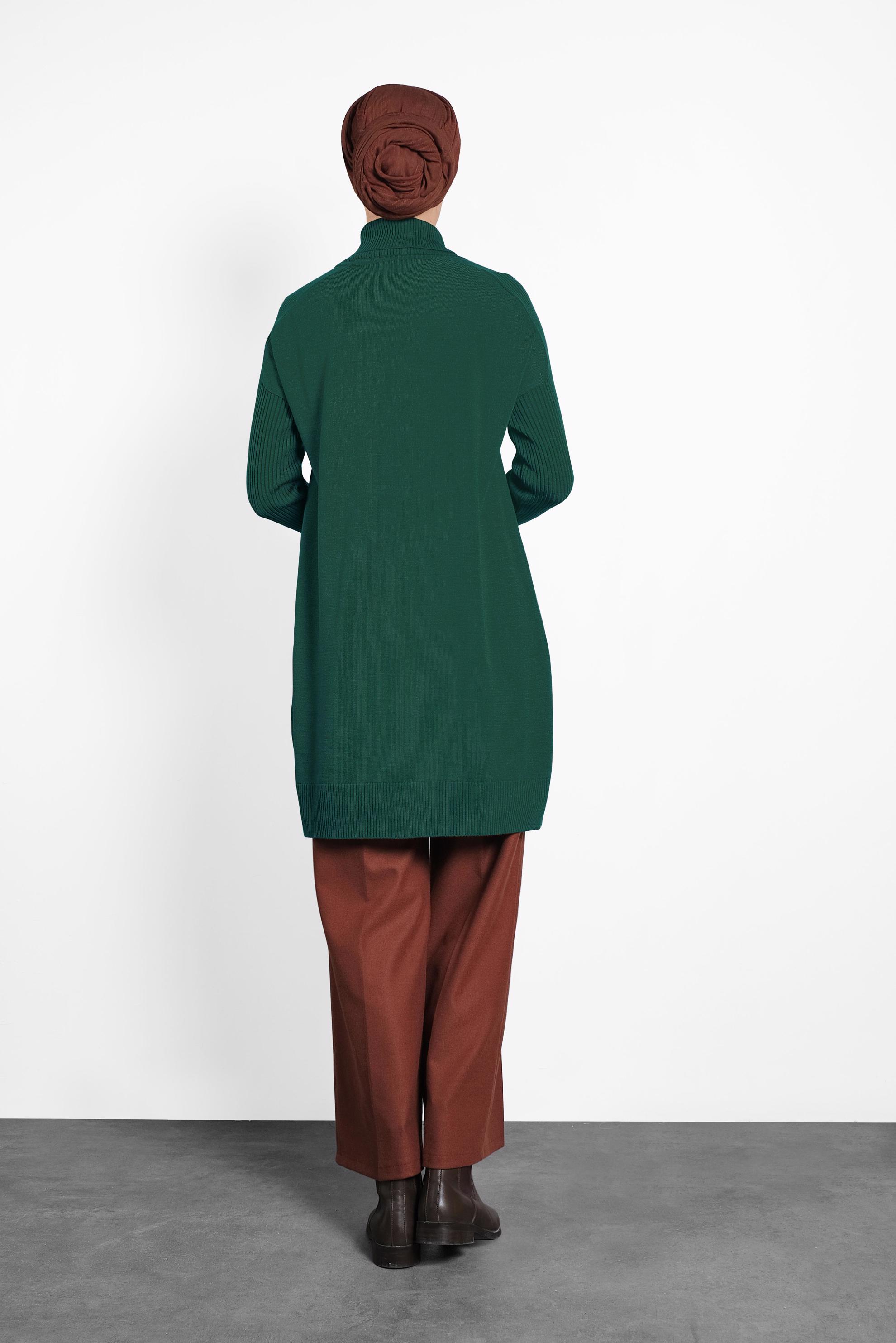 Tesettür giyim YEŞİL BALIKÇI YAKA SALAŞ TRİKO TUNİK 40001