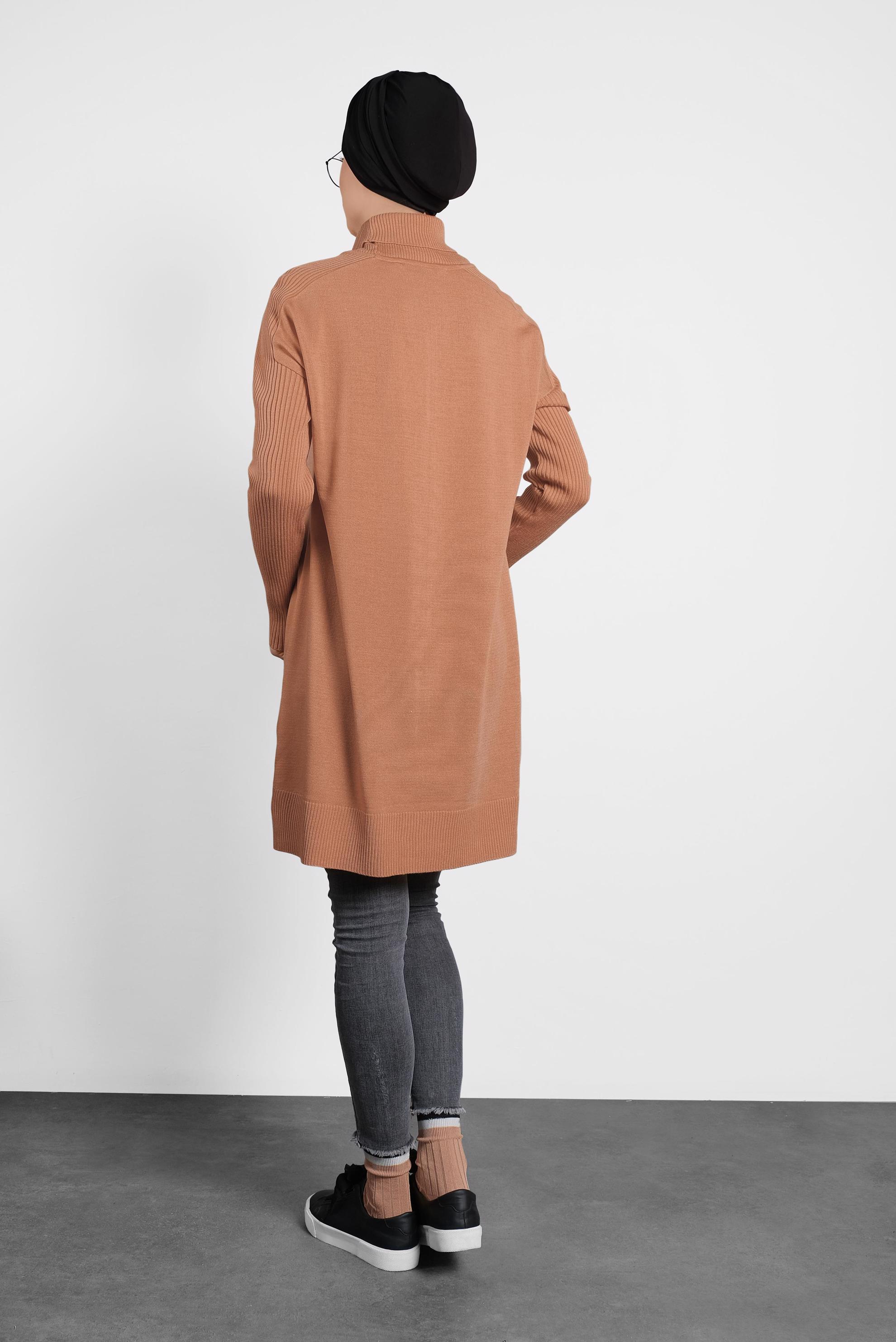 Tesettür giyim PEMBE BALIKÇI YAKA SALAŞ TRİKO TUNİK 40001