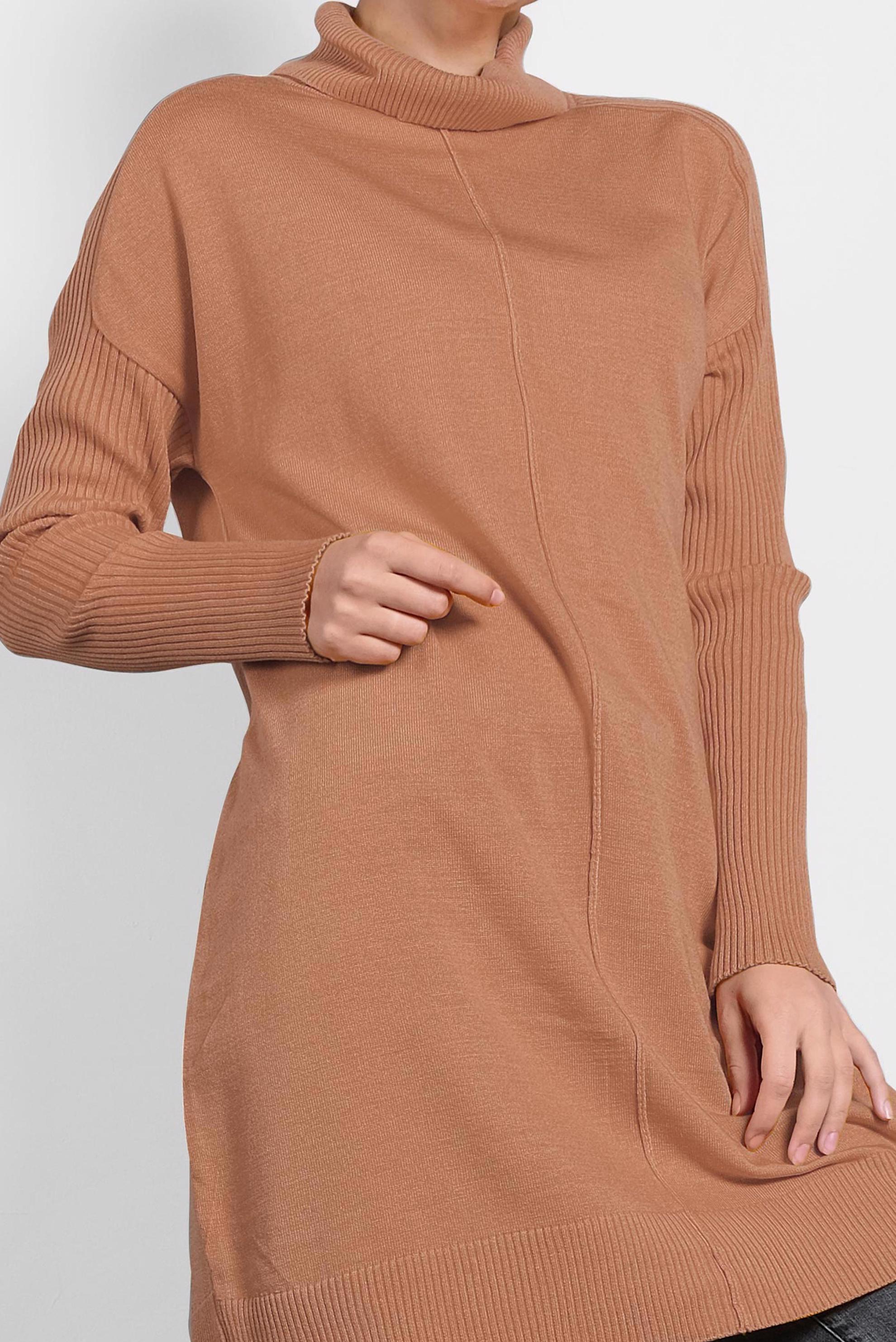 Tesettür giyim PEMBE BALIKÇI YAKA SALAŞ TRİKO TUNİK 40001