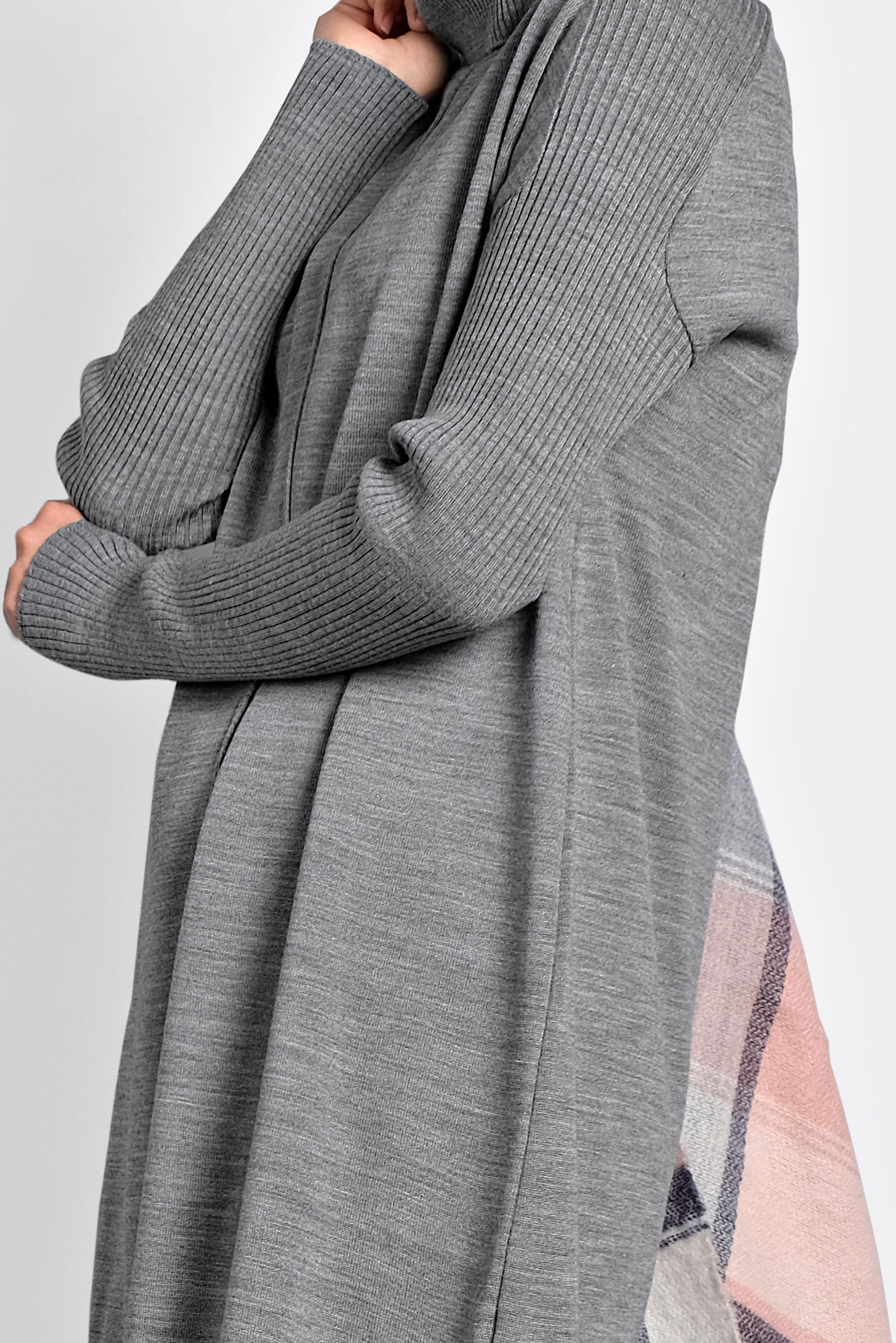 Tesettür giyim GRİ BALIKÇI YAKA SALAŞ TRİKO TUNİK 40001