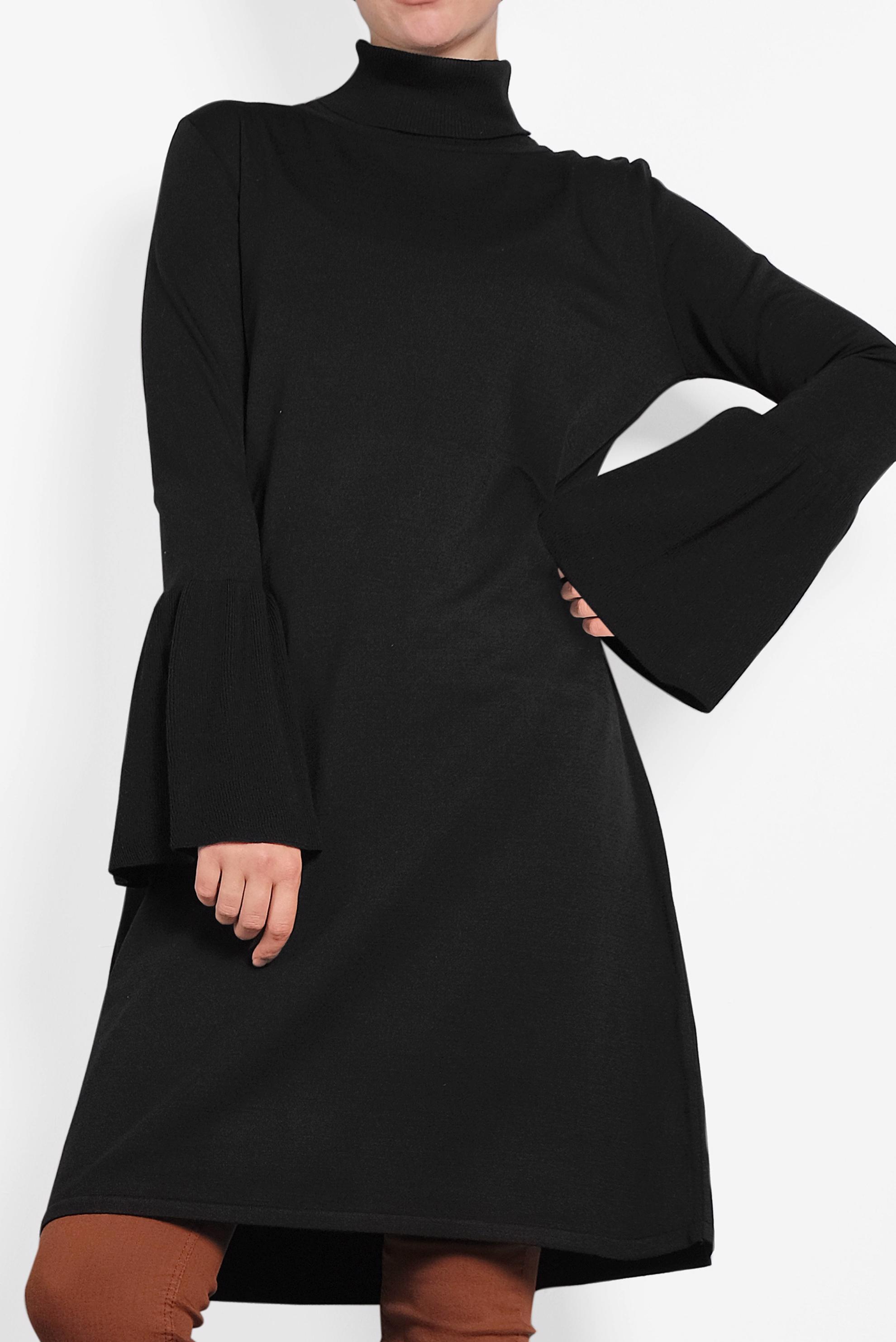 Tesettür giyim SİYAH GENİŞ KOL BALIKÇI YAKA TRİKO TUNİK 40002