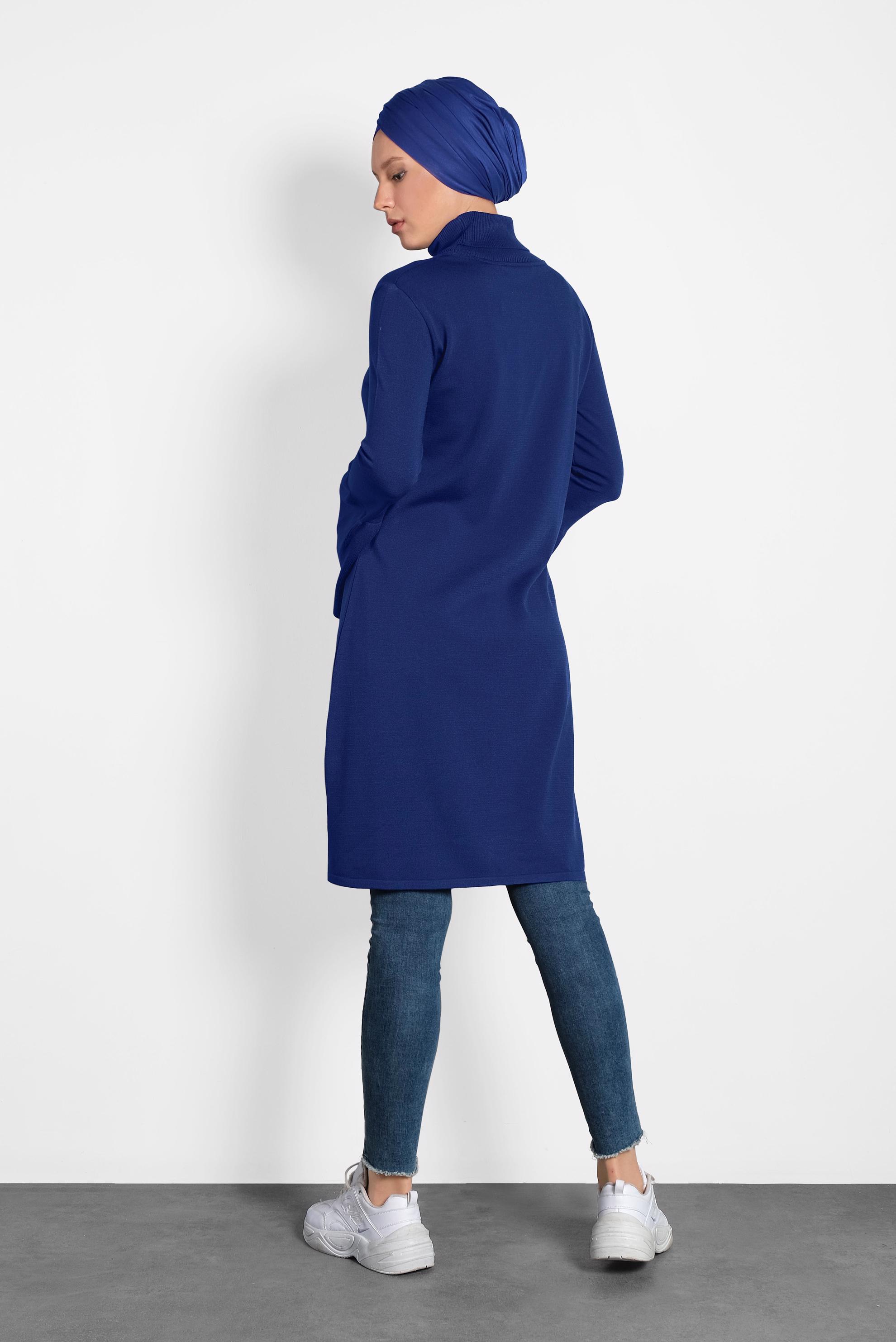 Tesettür giyim LACİVERT GENİŞ KOL BALIKÇI YAKA TRİKO TUNİK 40002