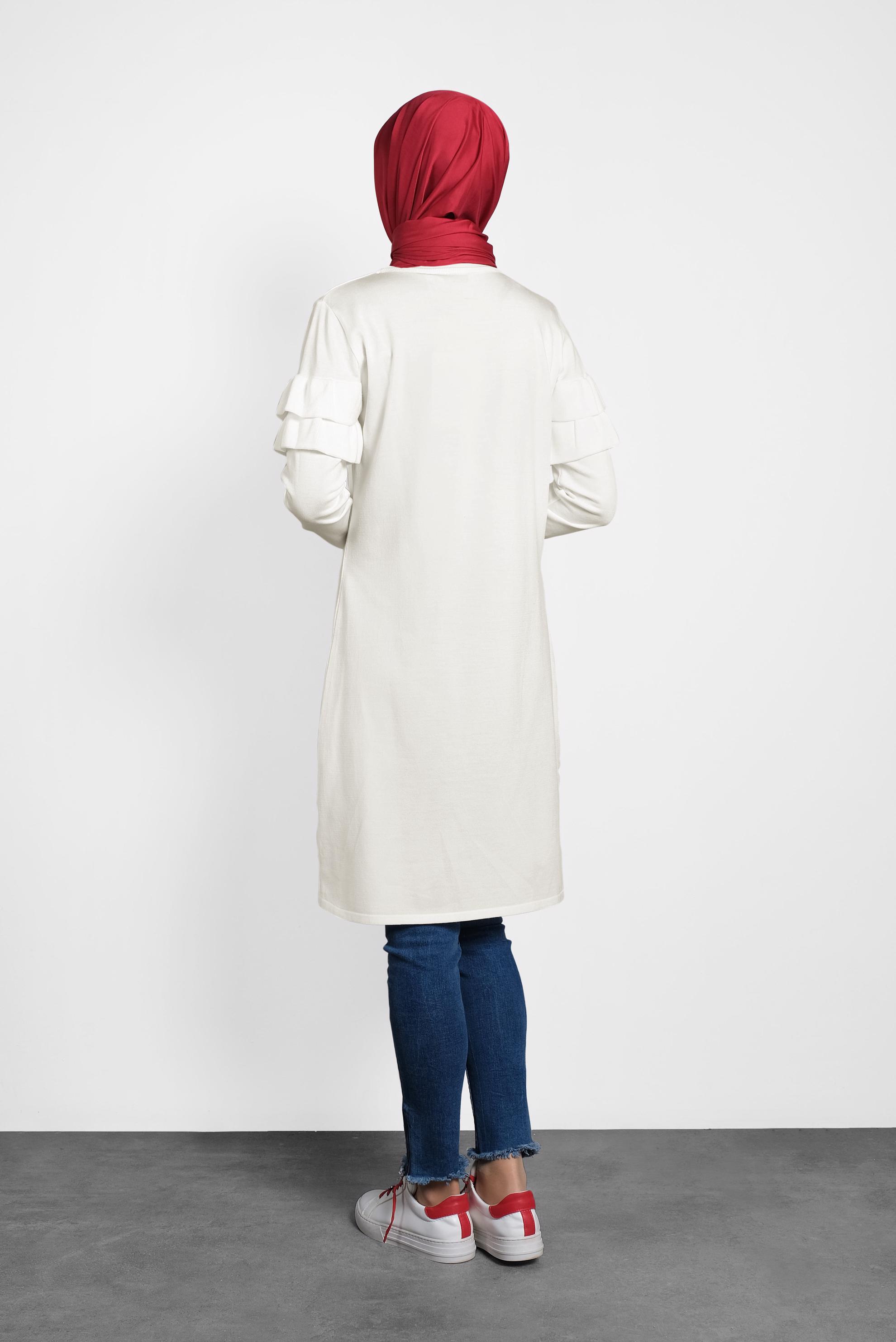 Tesettür giyim BEYAZ FIRFIRLI TRİKO TUNİK  40003 