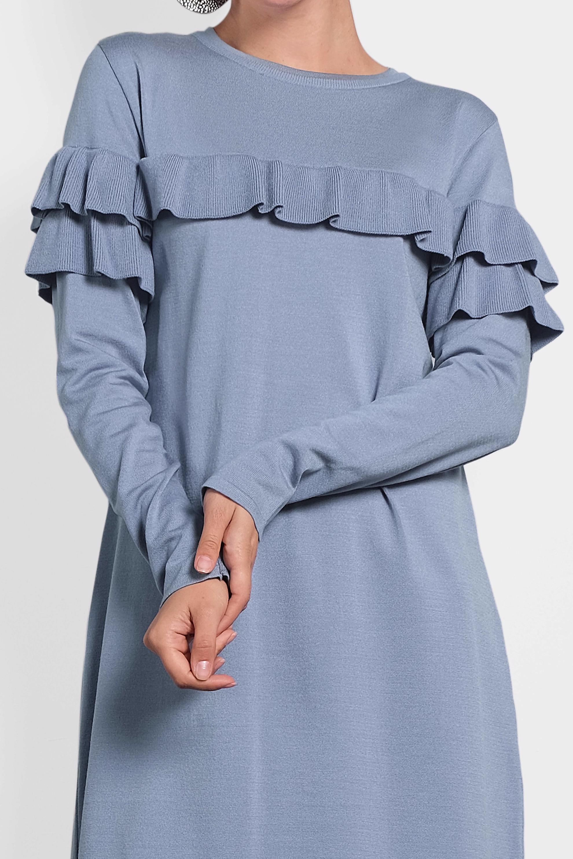 Tesettür giyim MAVİ FIRFIRLI TRİKO TUNİK  40003 