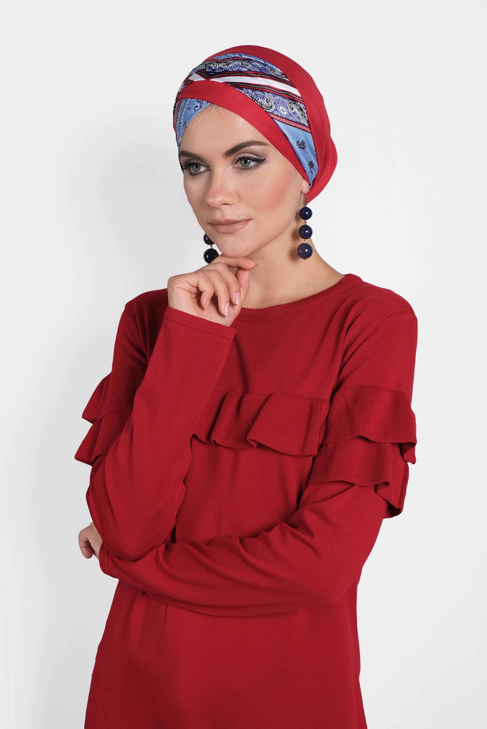 Tesettür giyim KIRMIZI FIRFIRLI TRİKO TUNİK  40003 