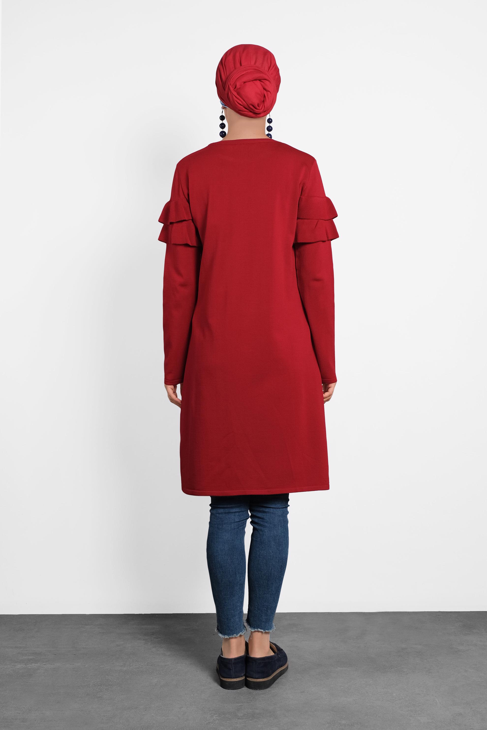 Tesettür giyim KIRMIZI FIRFIRLI TRİKO TUNİK  40003 