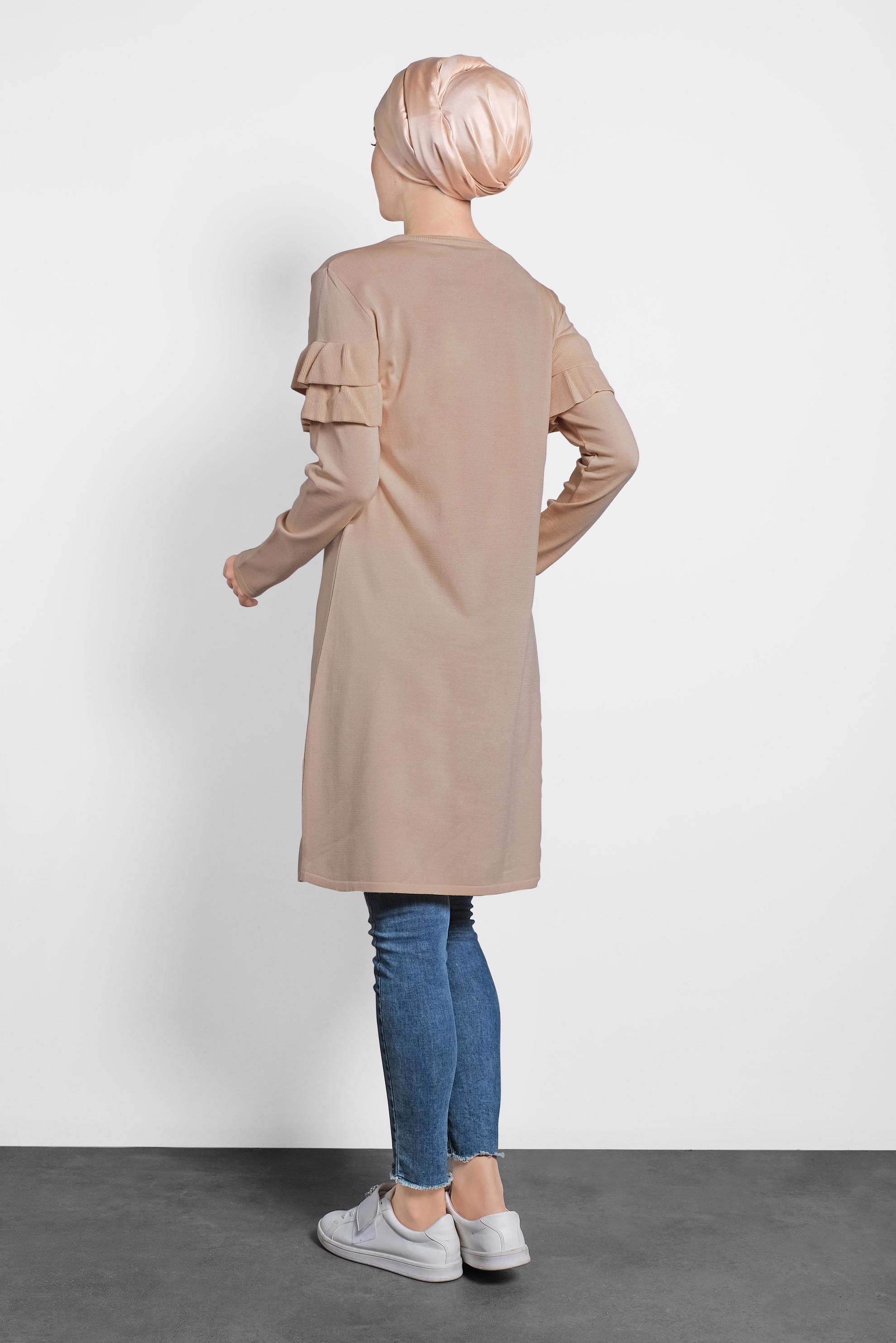 Tesettür giyim BEJ FIRFIRLI TRİKO TUNİK  40003 