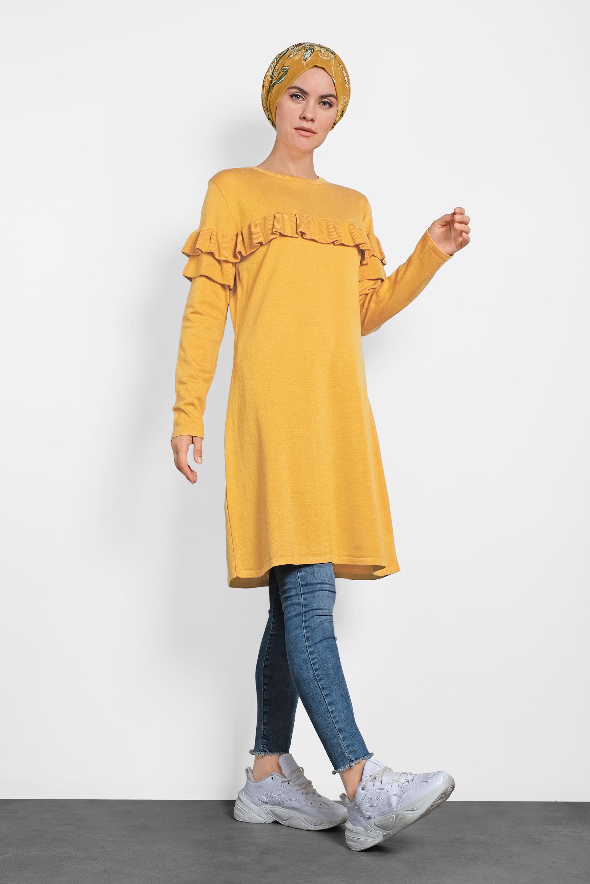 Tesettür giyim SARI FIRFIRLI TRİKO TUNİK  40003 