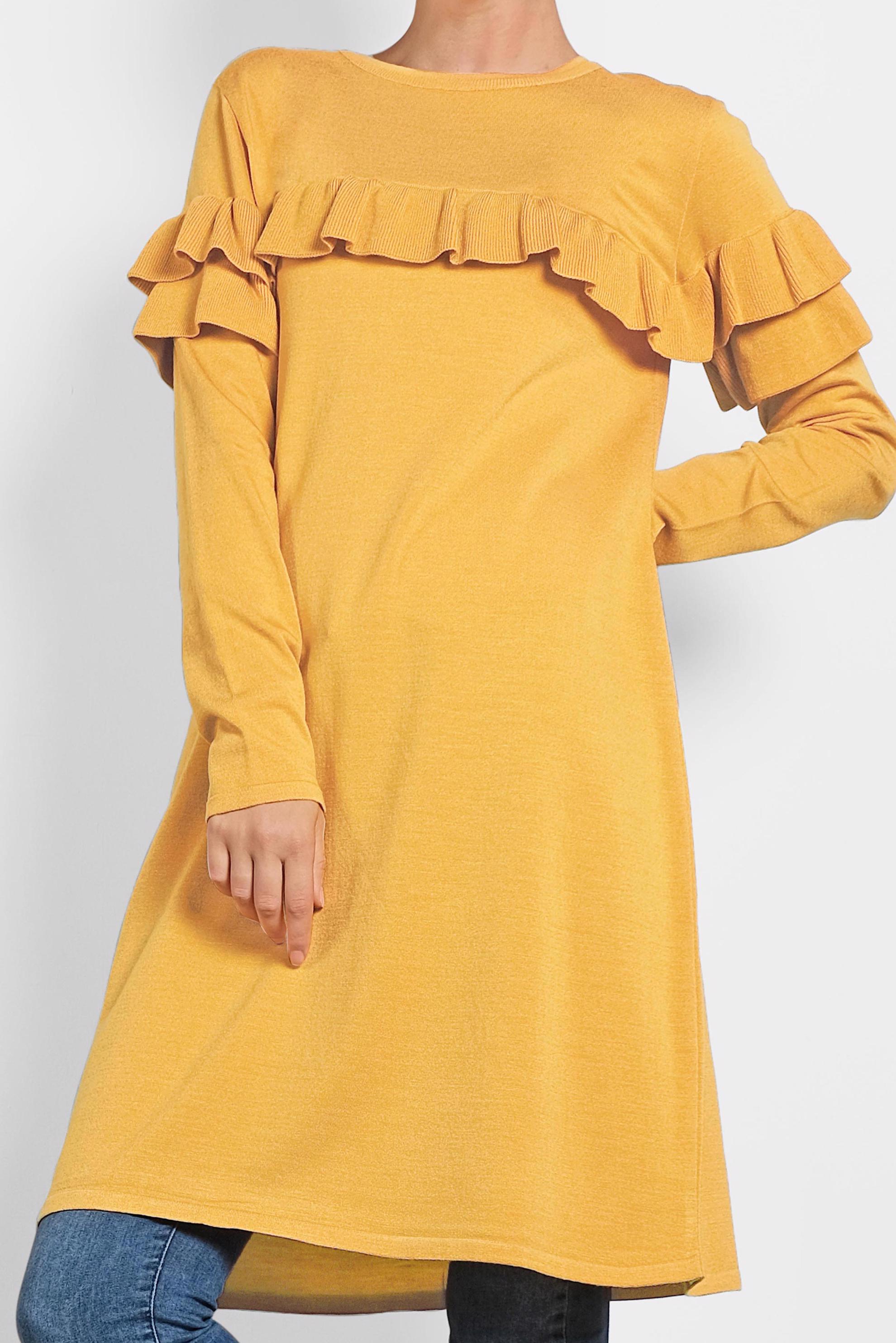 Tesettür giyim SARI FIRFIRLI TRİKO TUNİK  40003 