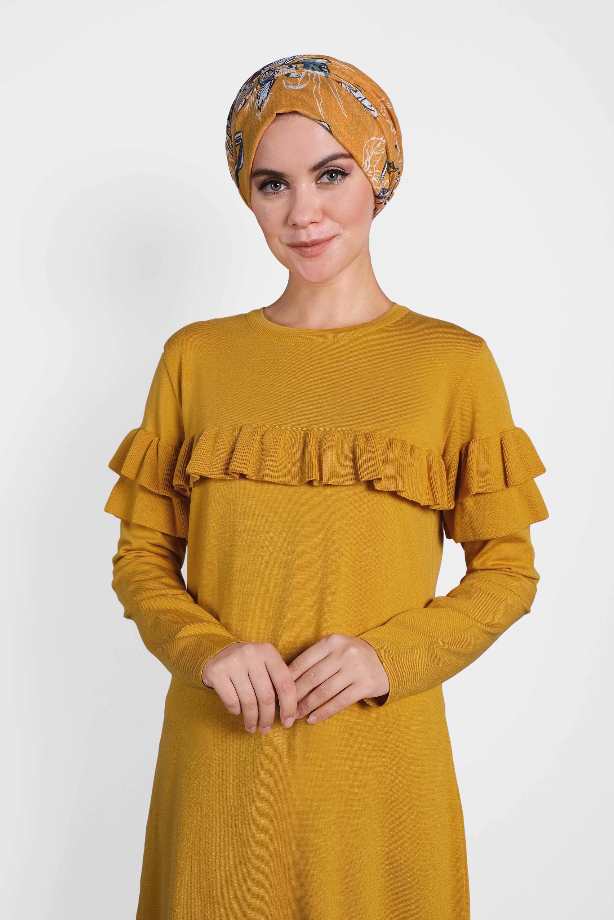 Tesettür giyim SARI FIRFIRLI TRİKO TUNİK  40003 