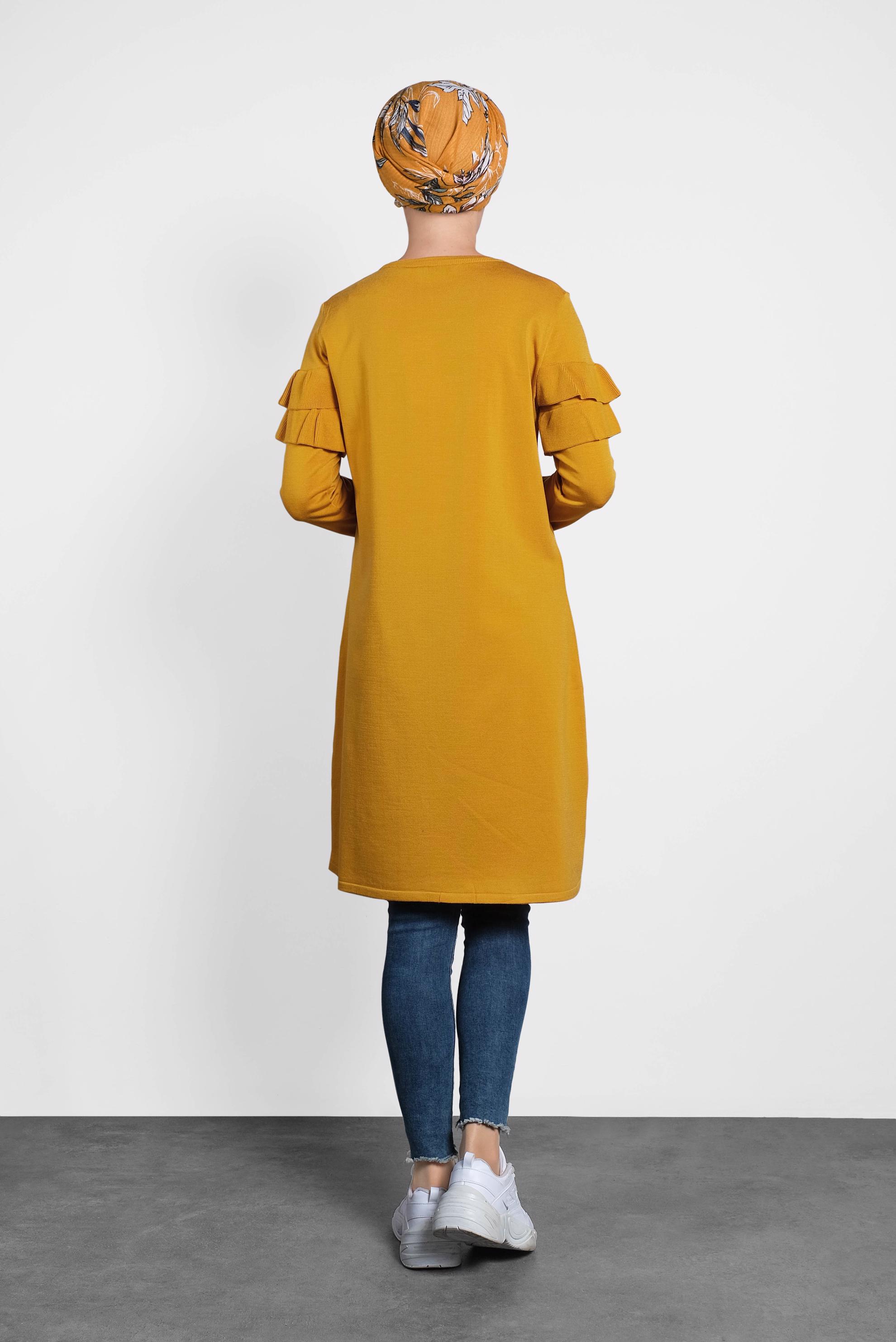 Tesettür giyim SARI FIRFIRLI TRİKO TUNİK  40003 