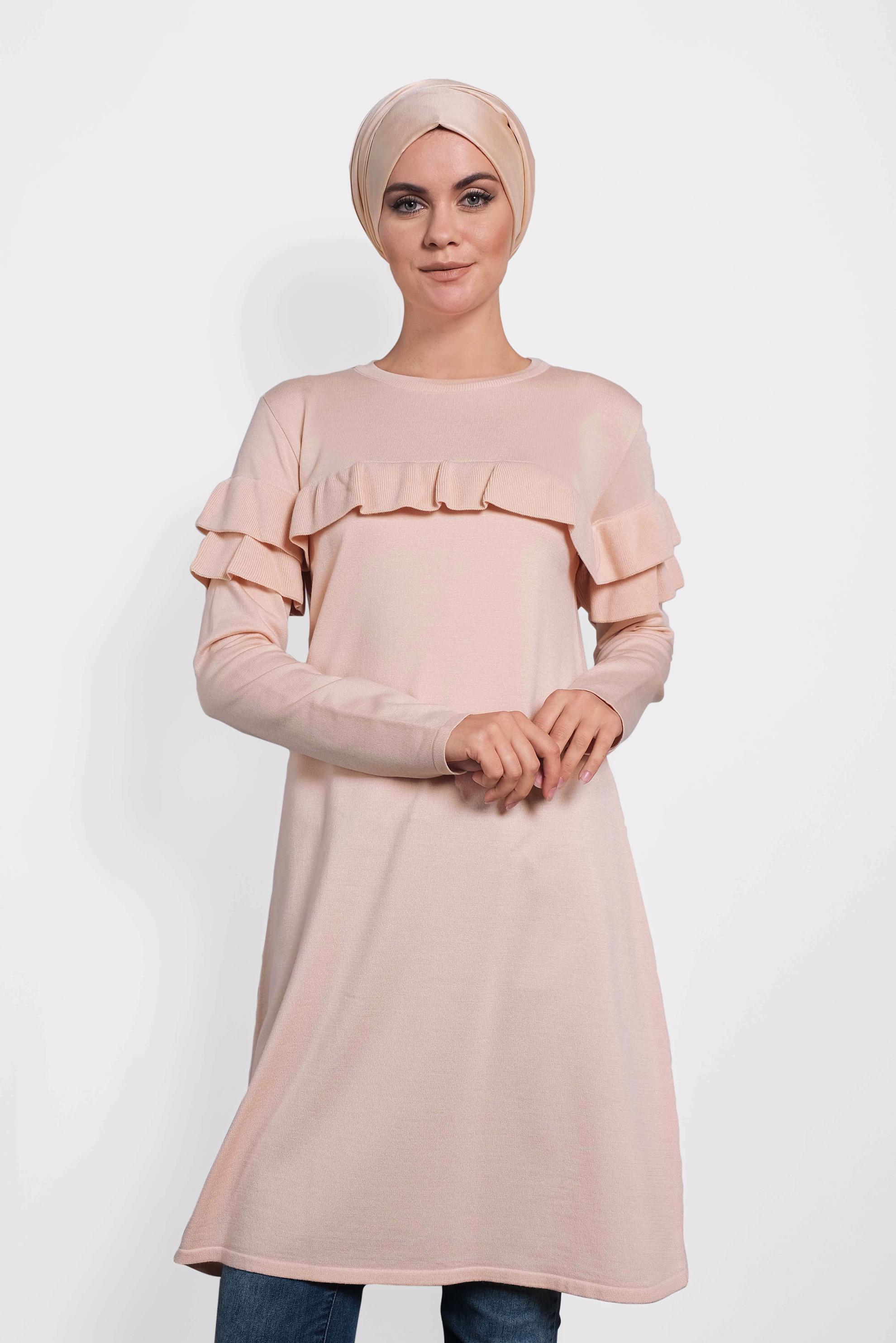 Tesettür giyim PUDRA FIRFIRLI TRİKO TUNİK  40003 