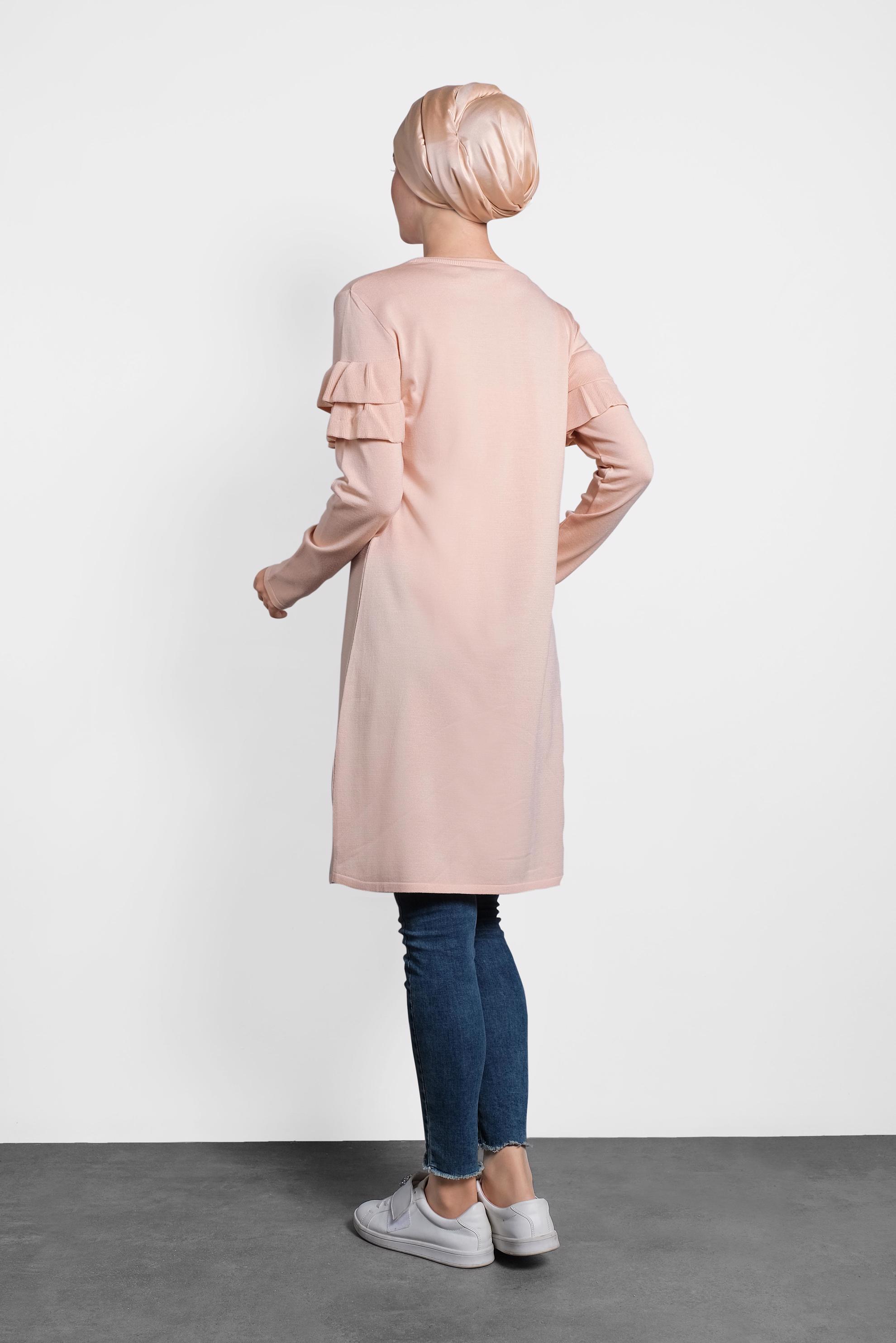 Tesettür giyim PUDRA FIRFIRLI TRİKO TUNİK  40003 