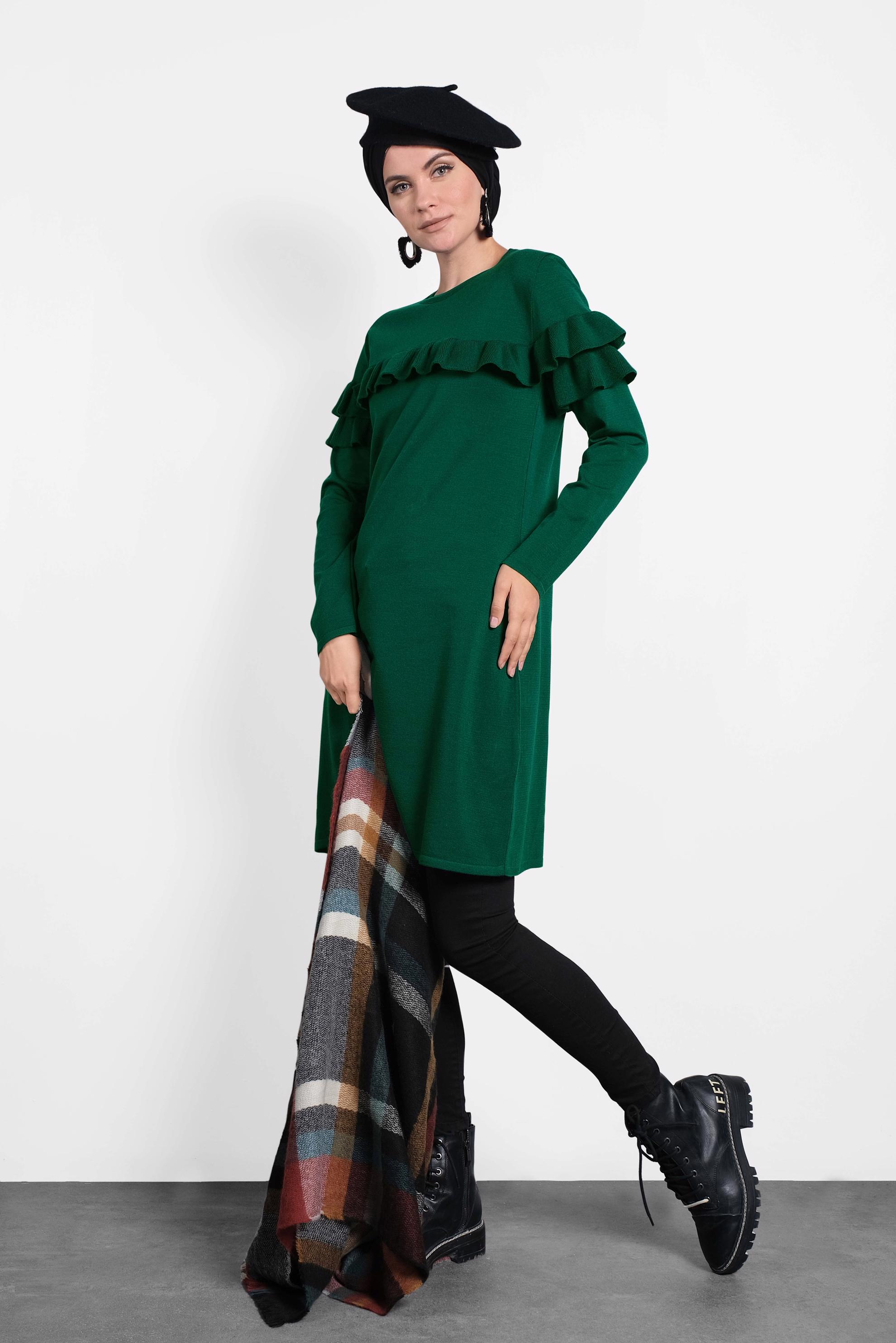 Tesettür giyim YEŞİL FIRFIRLI TRİKO TUNİK  40003 