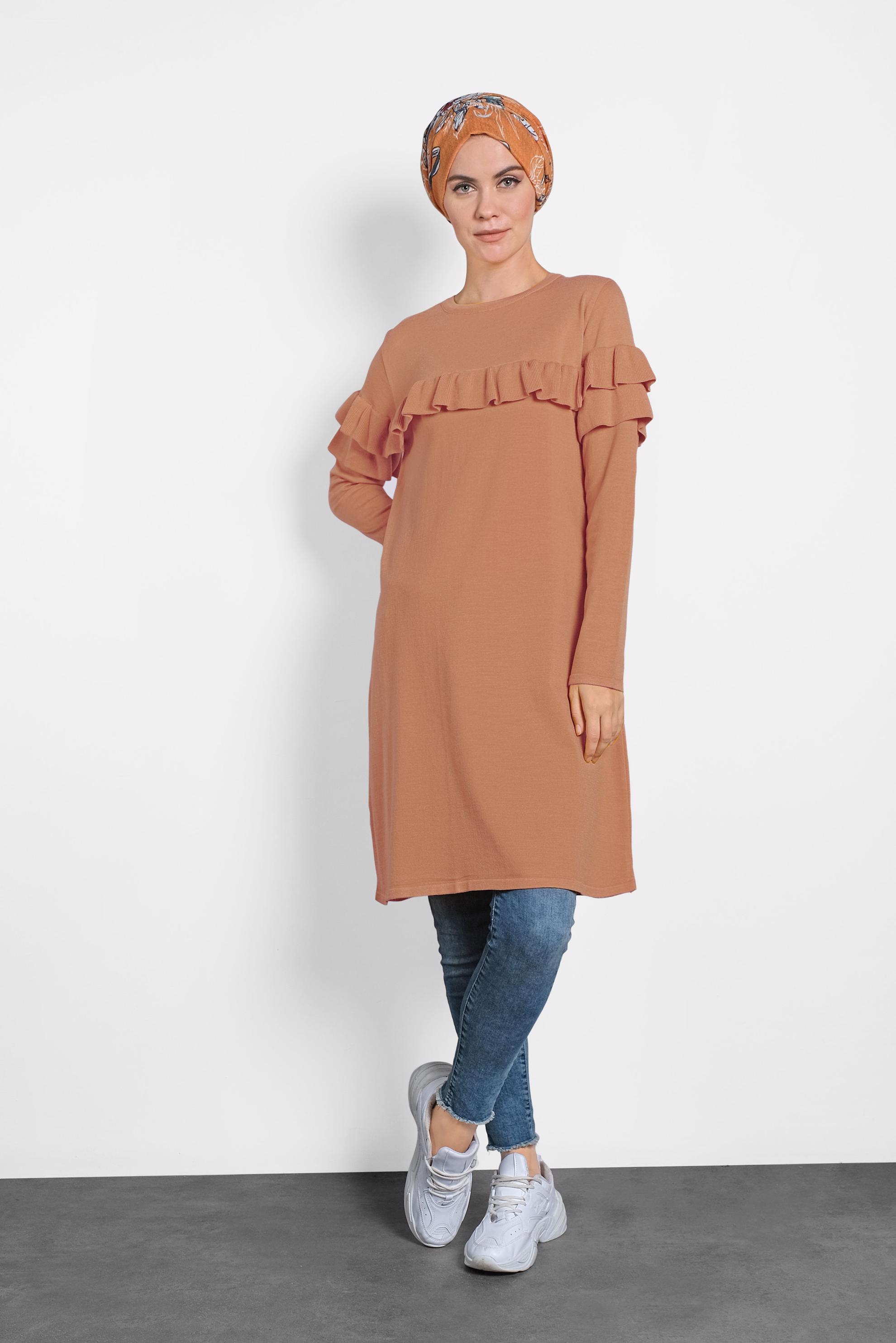 Tesettür giyim PEMBE FIRFIRLI TRİKO TUNİK  40003 