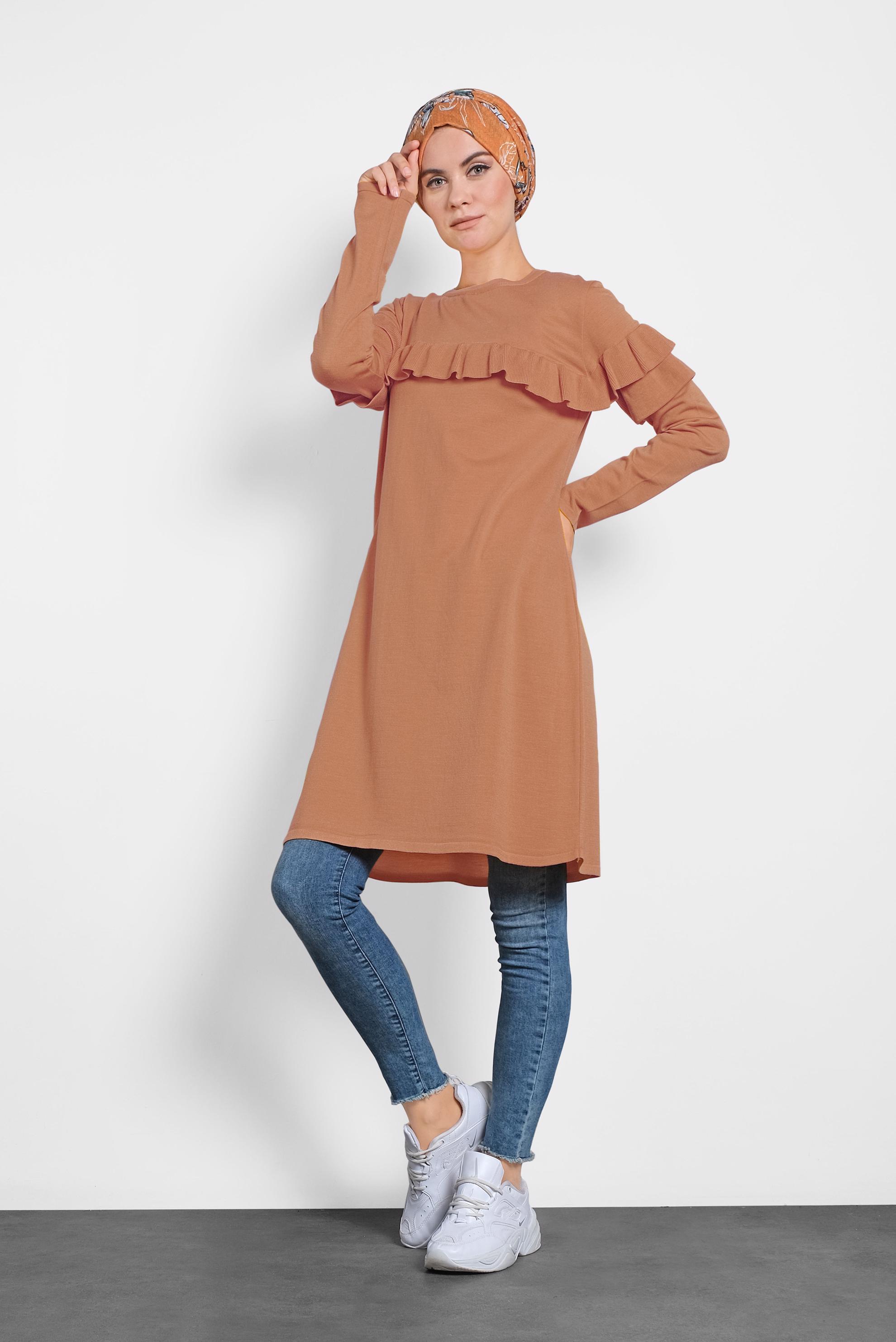 Tesettür giyim PEMBE FIRFIRLI TRİKO TUNİK  40003 