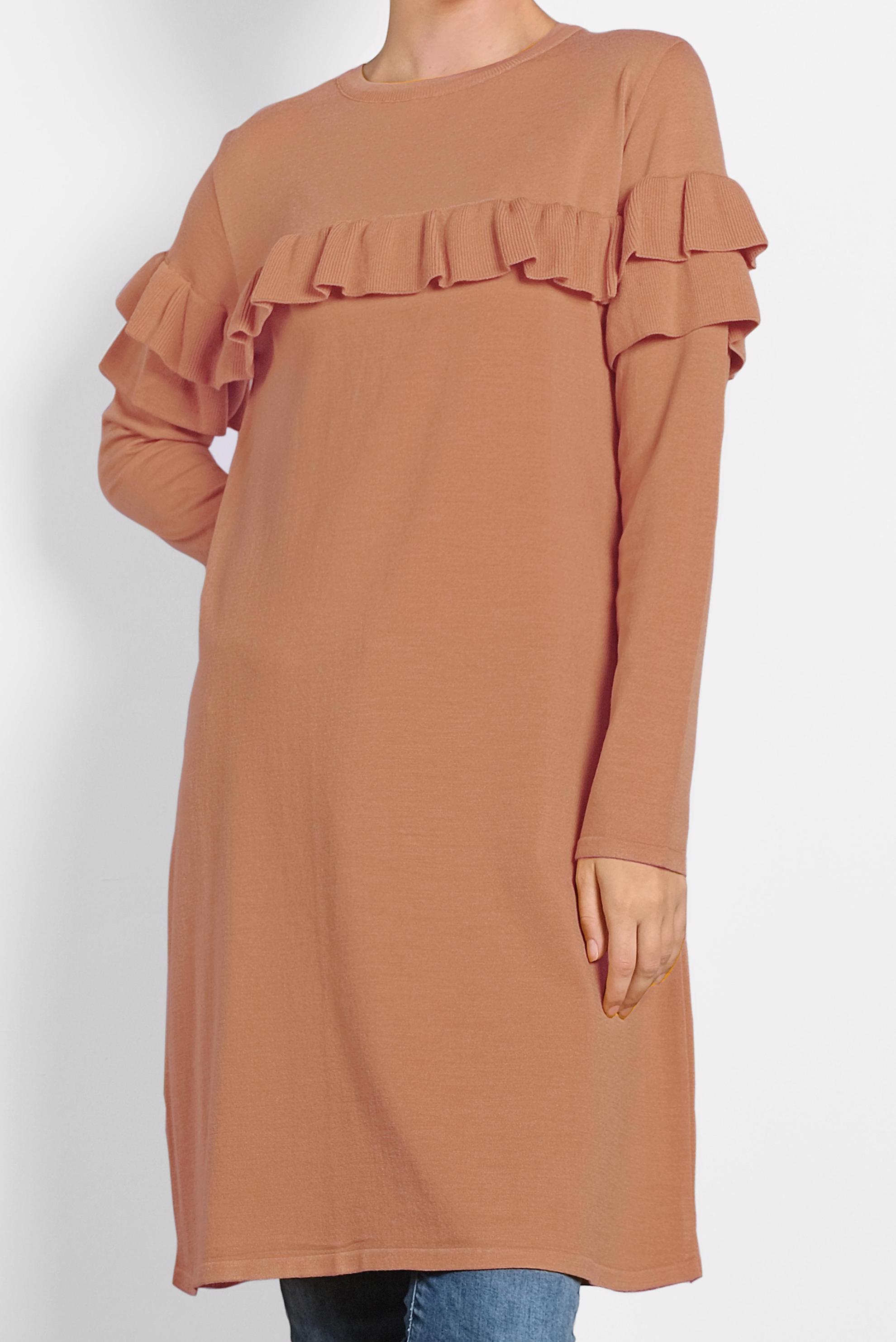 Tesettür giyim PEMBE FIRFIRLI TRİKO TUNİK  40003 