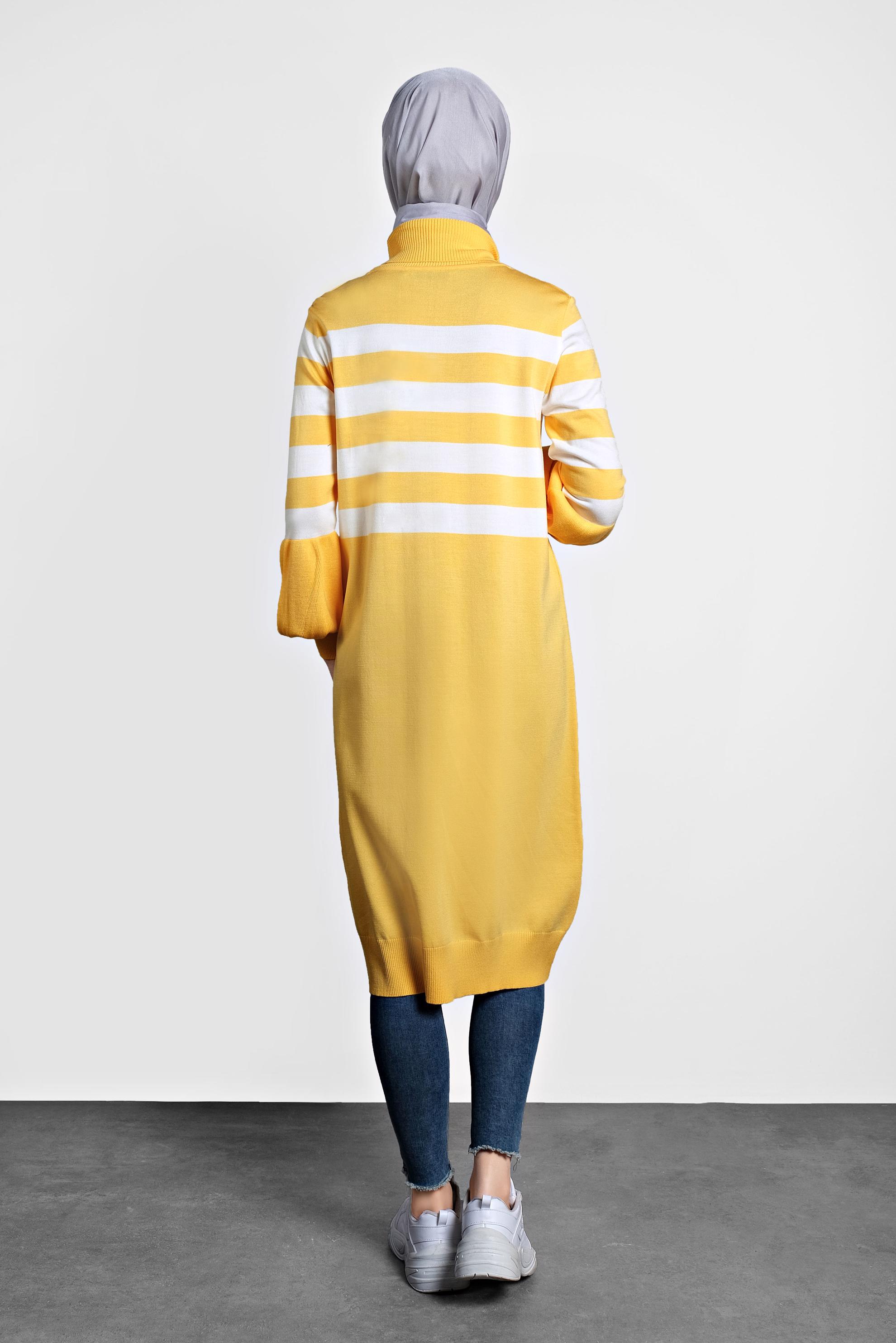 Tesettür giyim SARI BİSHOP-KOL ŞERİTLİ TRİKO TUNİK 40004 