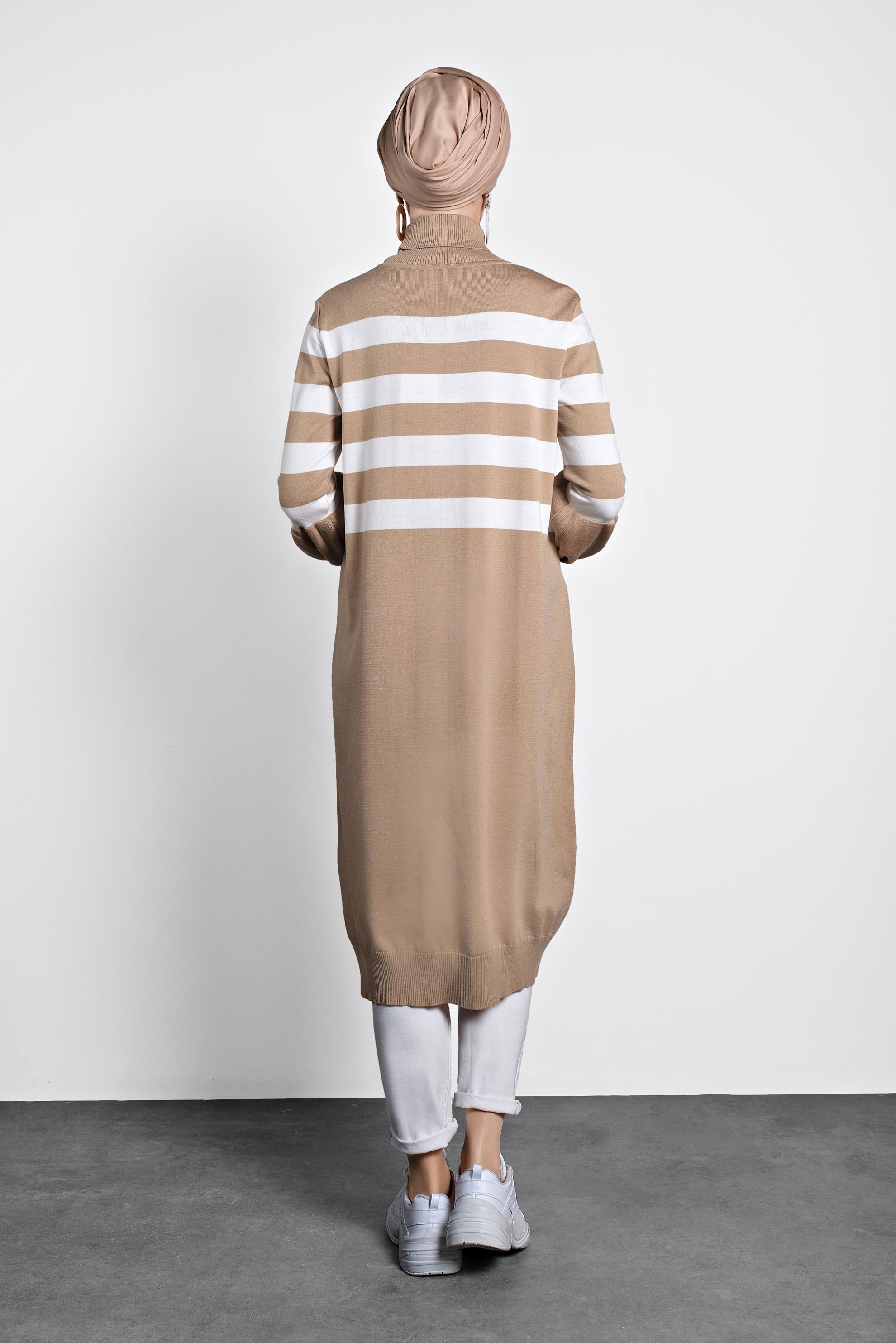 Tesettür giyim KAHVE BİSHOP-KOL ŞERİTLİ TRİKO TUNİK 40004 