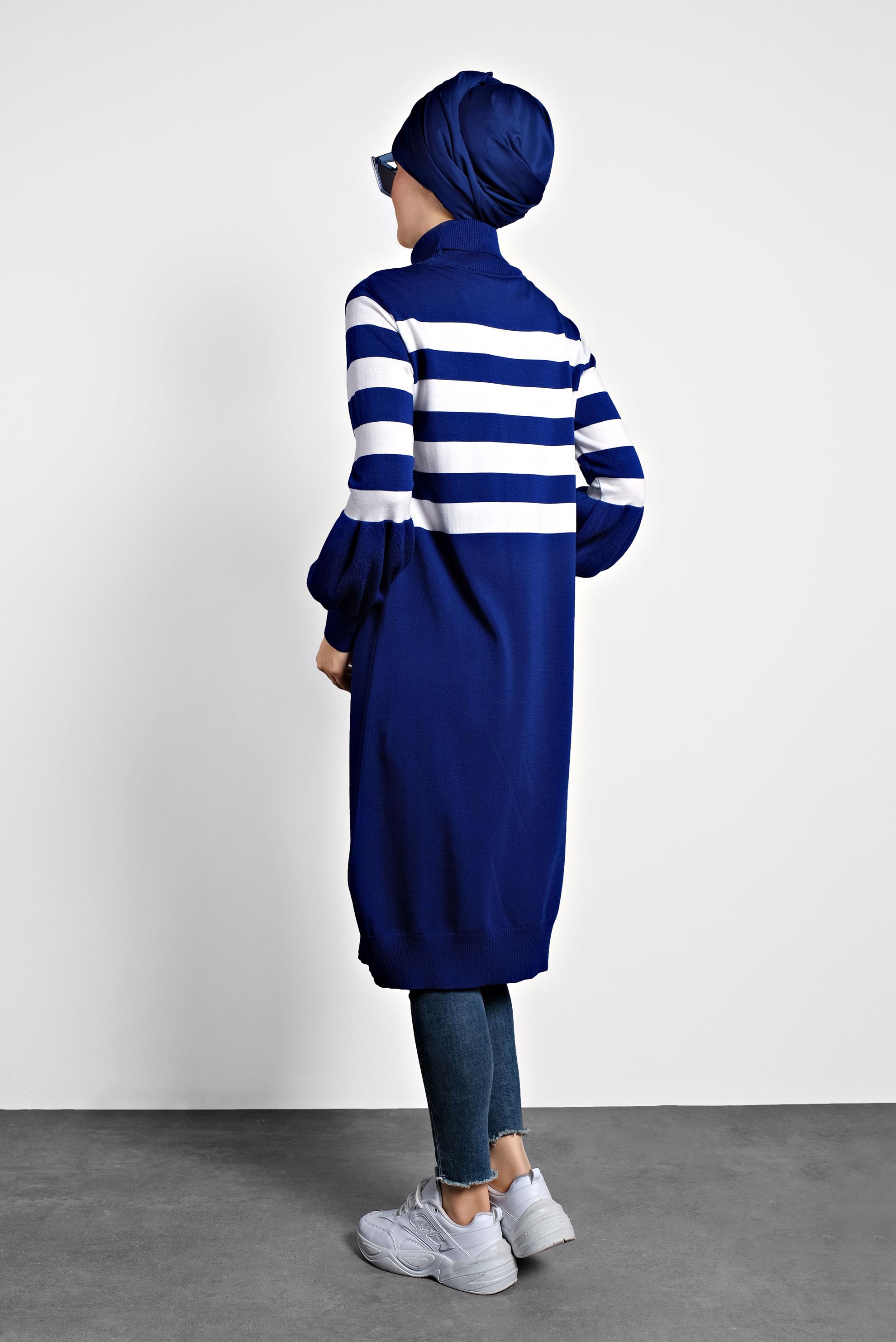 Tesettür giyim LACİVERT BİSHOP-KOL ŞERİTLİ TRİKO TUNİK 40004 