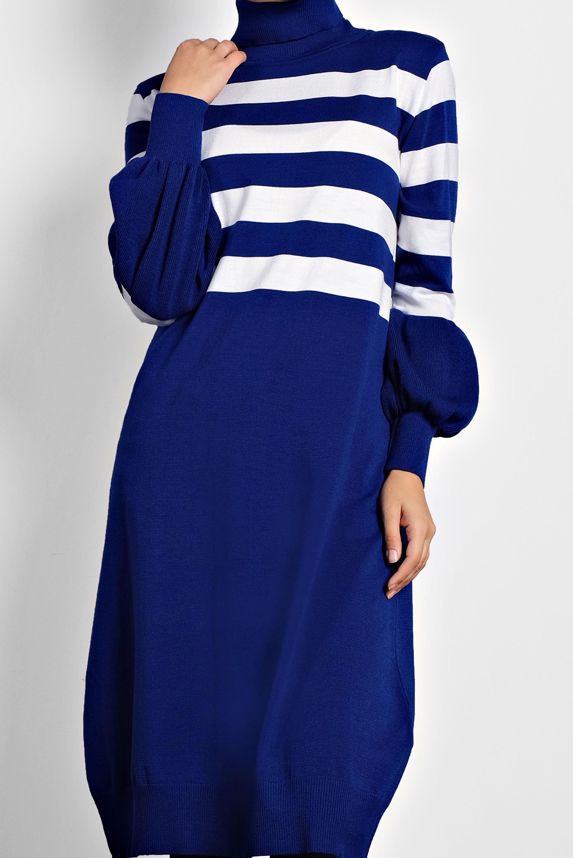 Tesettür giyim LACİVERT BİSHOP-KOL ŞERİTLİ TRİKO TUNİK 40004 