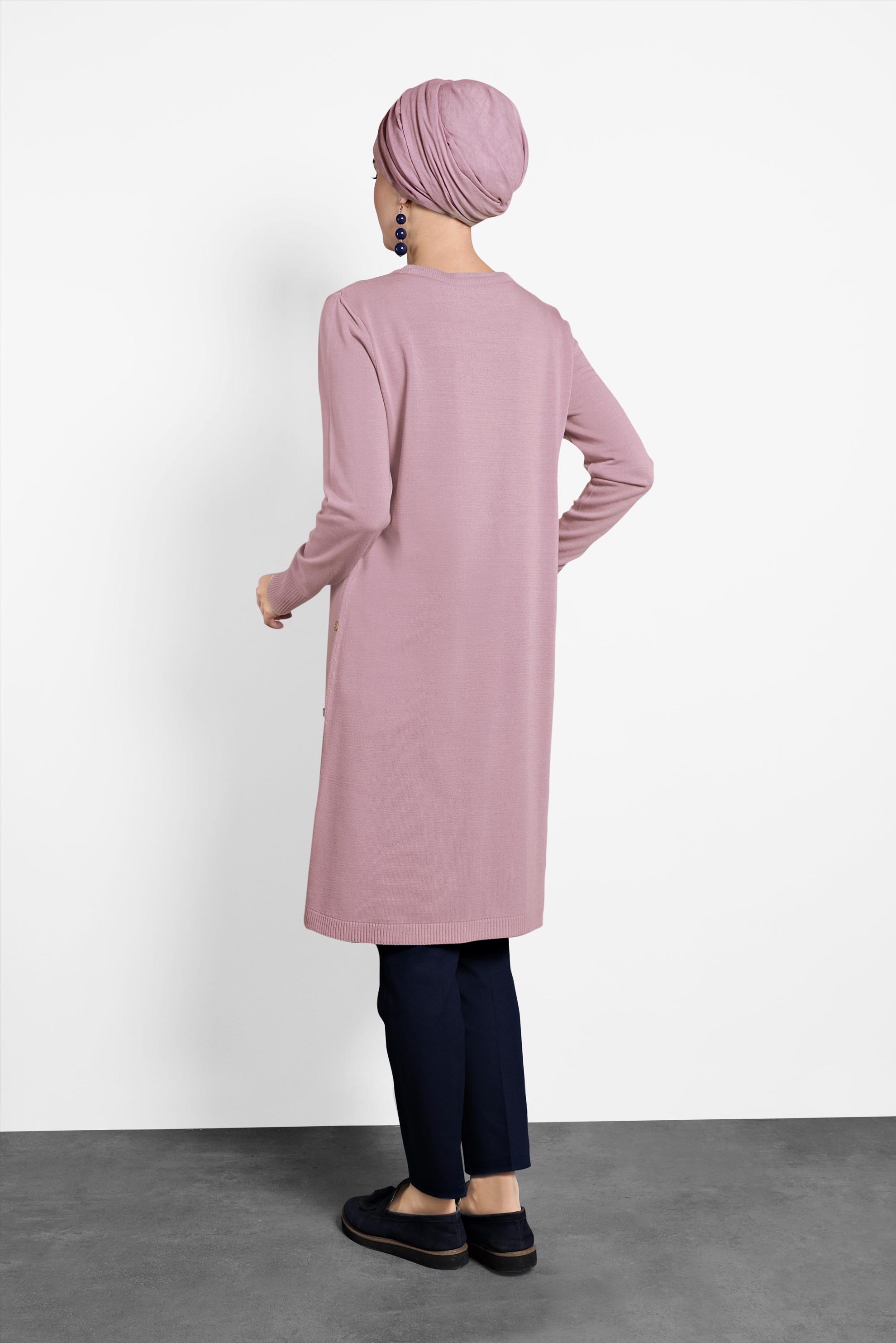 Tesettür giyim PUDRA YANLARI DÜĞMELİ TRİKO TUNİK 40005