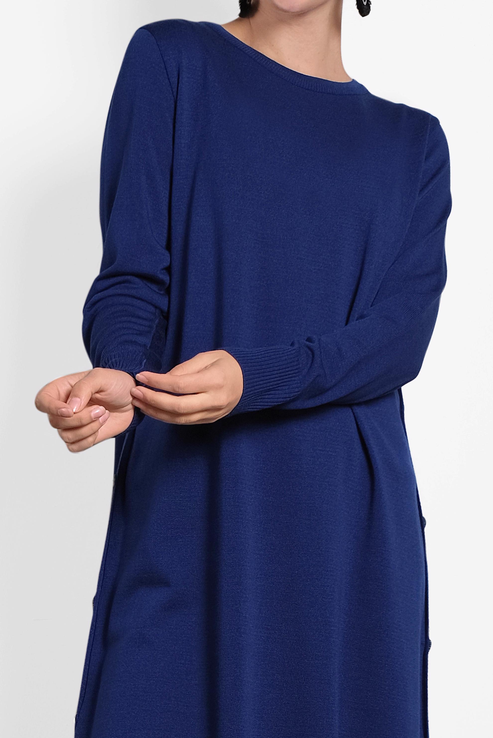 Tesettür giyim LACİVERT YANLARI DÜĞMELİ TRİKO TUNİK 40005