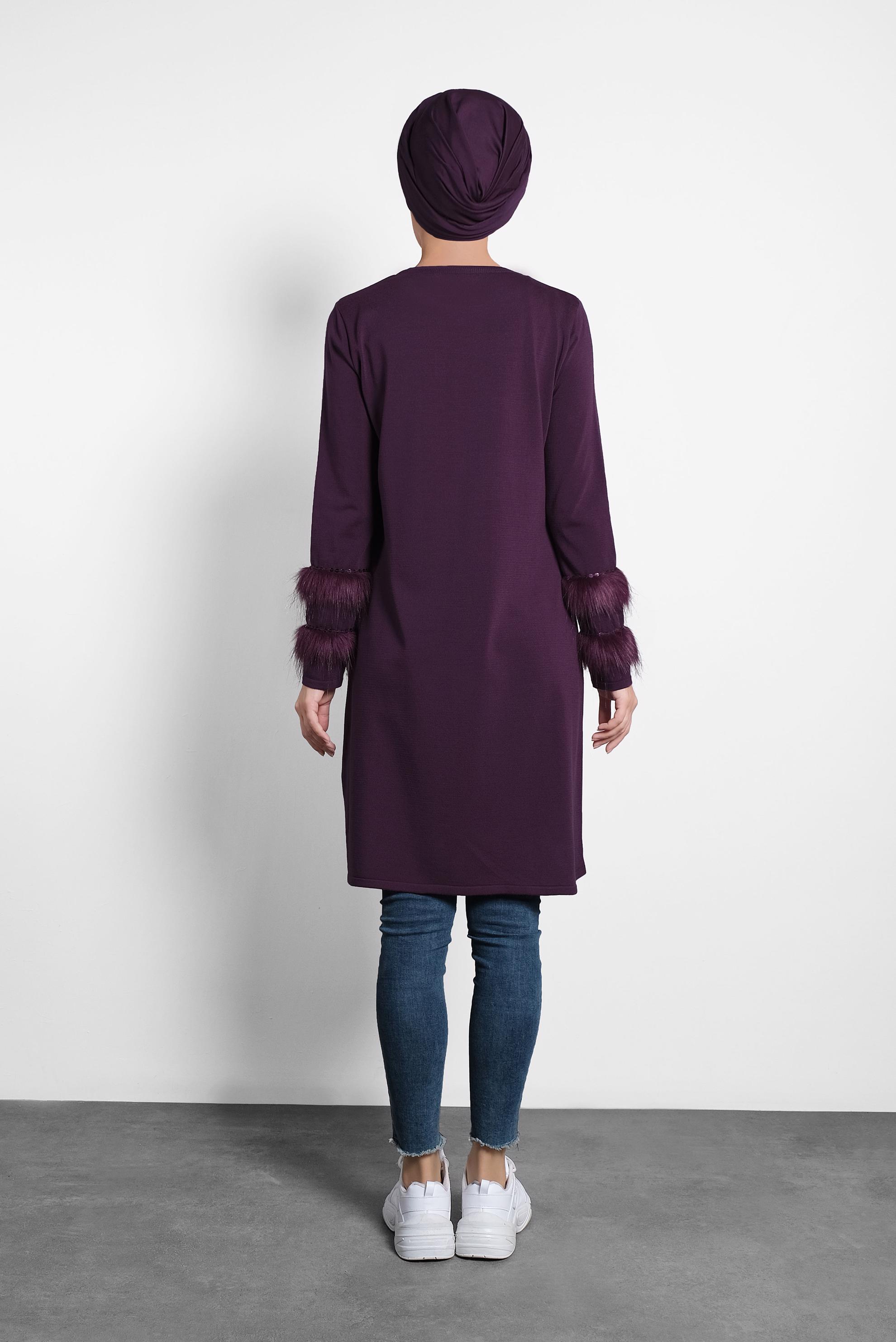 Tesettür giyim MÜRDÜM KÜRK DETAYLI PUL PAYET TRİKO TUNİK 40006