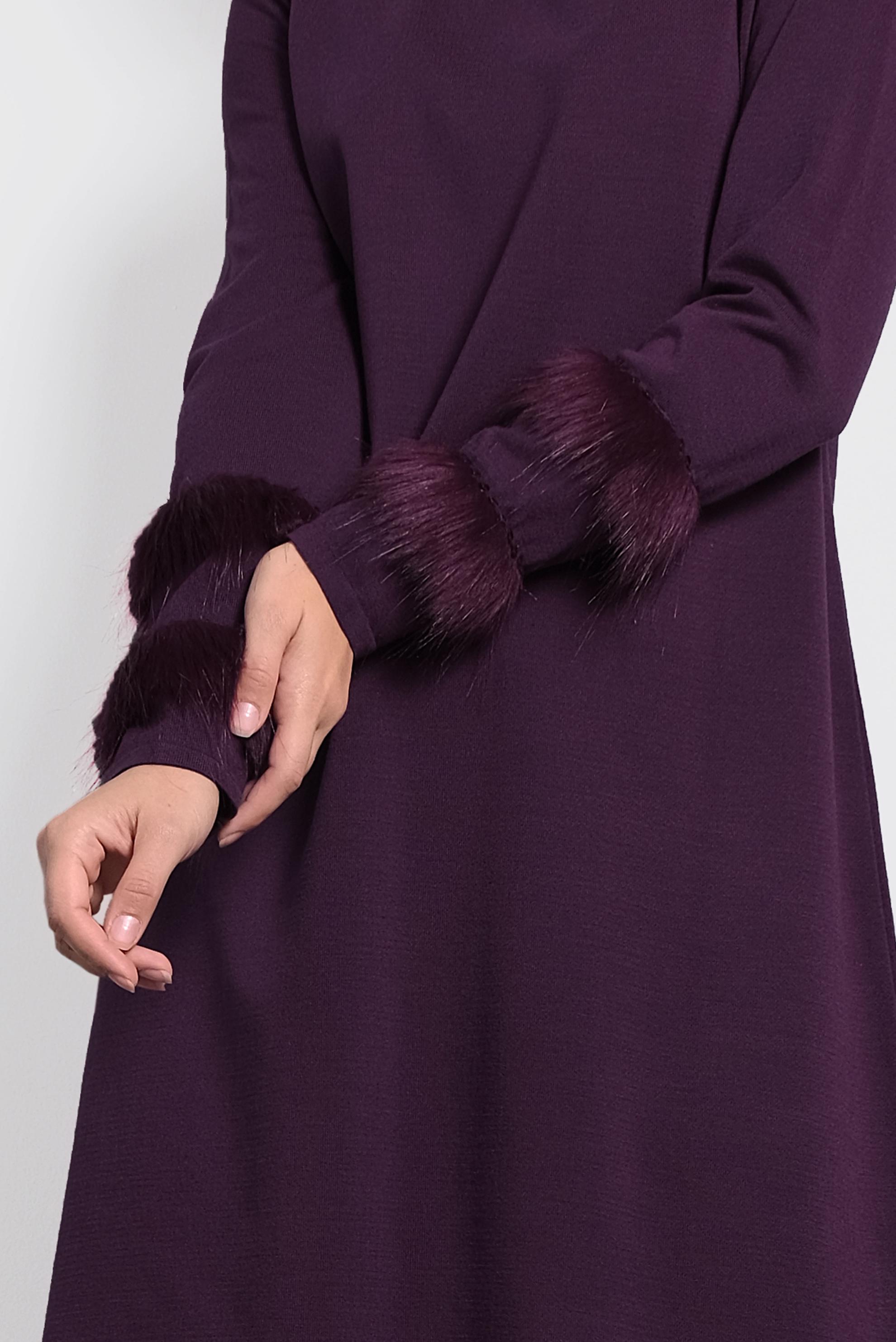 Tesettür giyim MÜRDÜM KÜRK DETAYLI PUL PAYET TRİKO TUNİK 40006