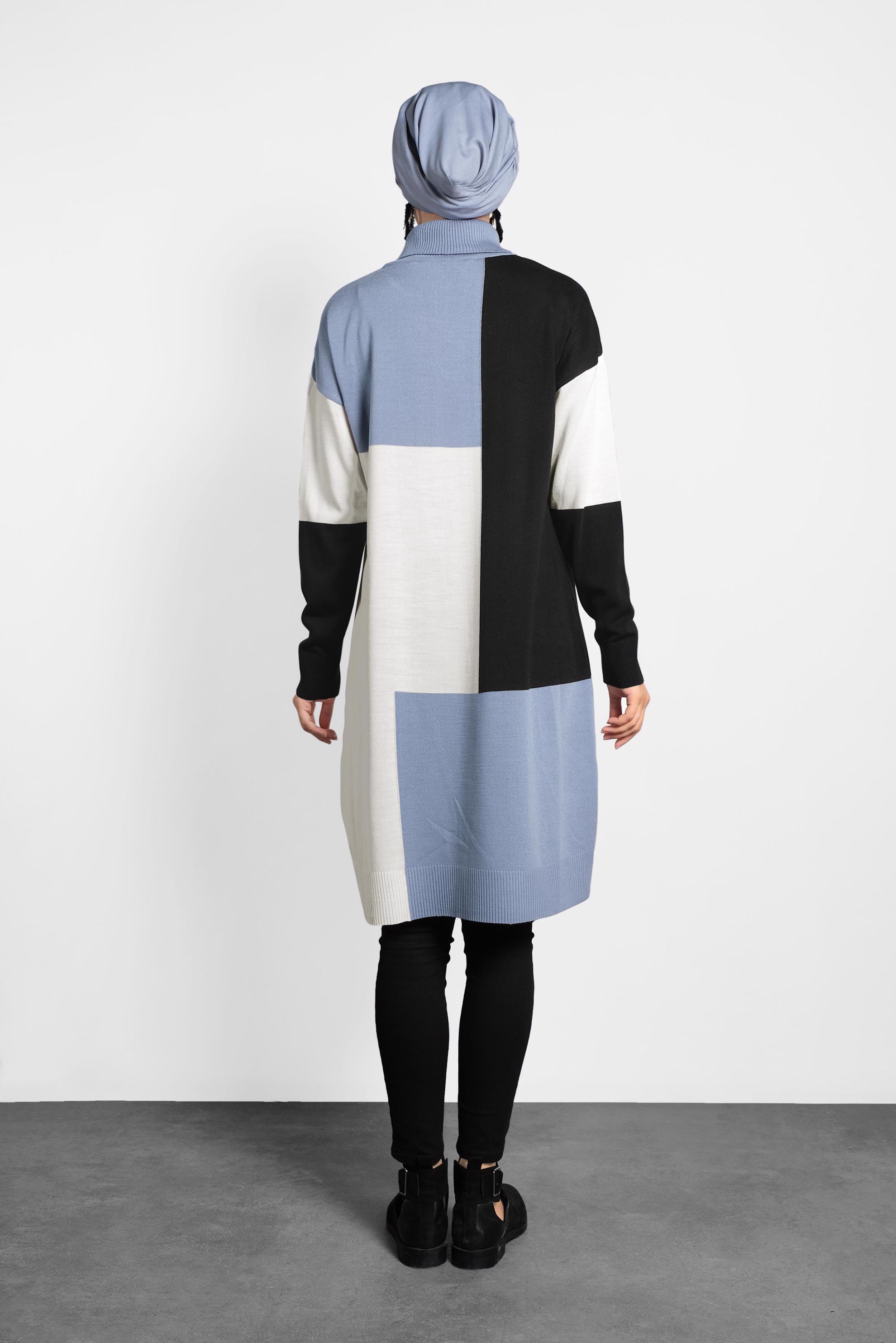 Tesettür giyim MAVİ BALIKÇI YAKA TRİKO TUNİK 40008 