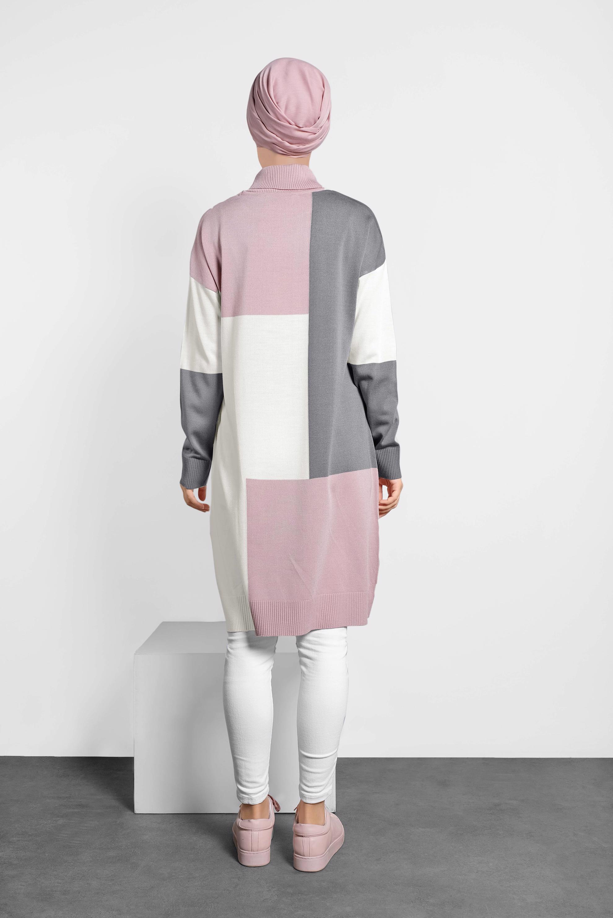 Tesettür giyim PUDRA BALIKÇI YAKA TRİKO TUNİK 40008 