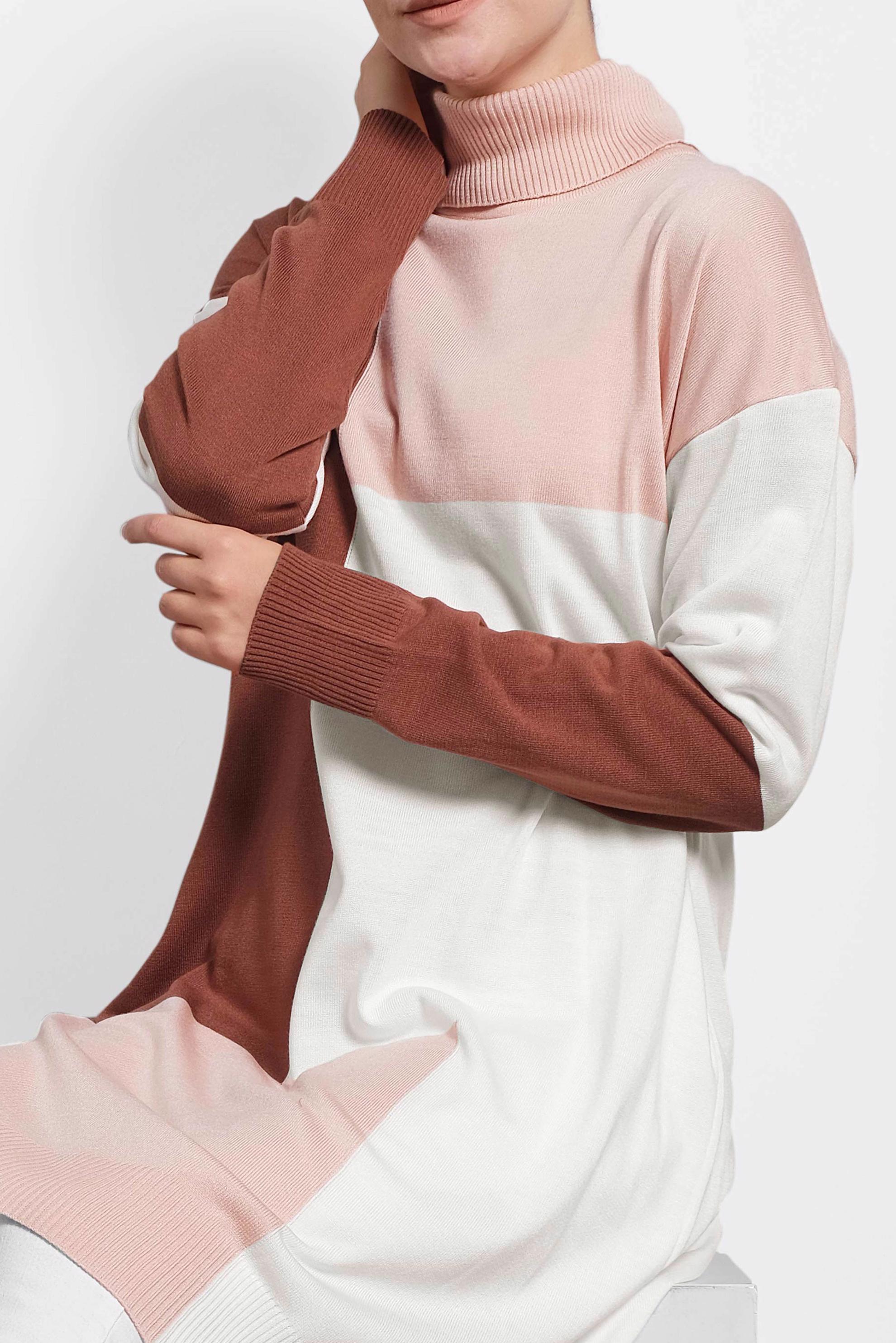 Tesettür giyim PUDRA BALIKÇI YAKA TRİKO TUNİK 40008 