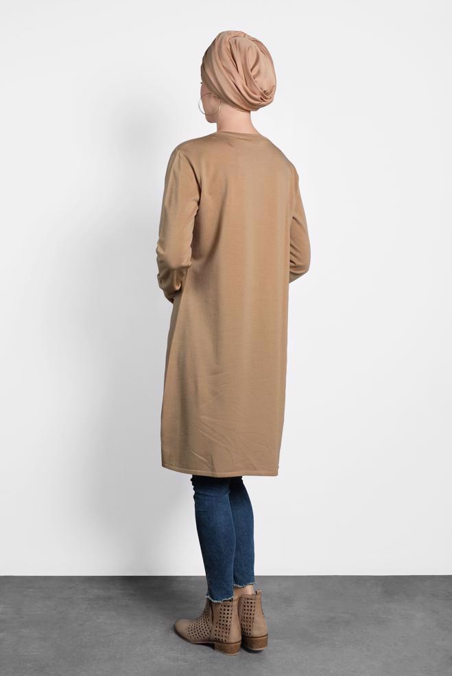Tesettür giyim KAHVE FİLE DETAYLI TRİKO TUNİK 40009