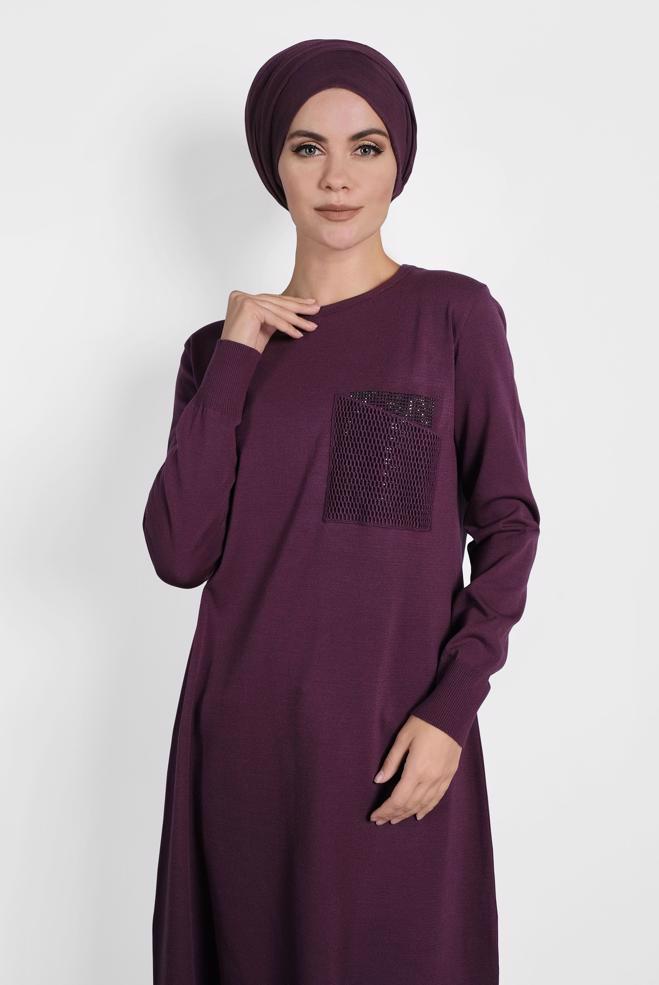 Tesettür giyim MÜRDÜM FİLE DETAYLI TRİKO TUNİK 40009