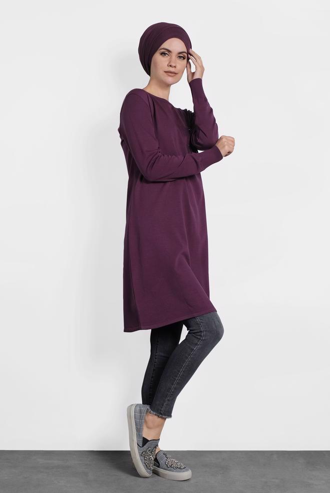Tesettür giyim MÜRDÜM FİLE DETAYLI TRİKO TUNİK 40009